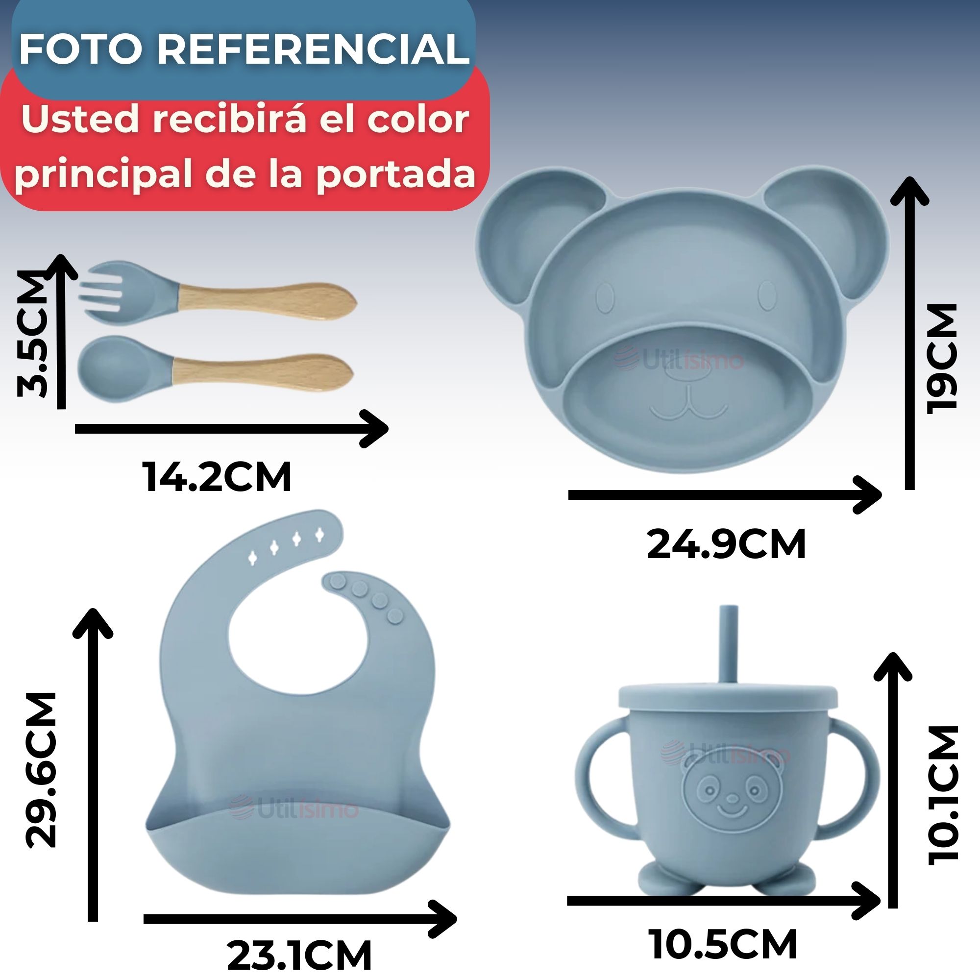 SET DE ALIMENTACIÓN BEBÉ SILICONA 6 PIEZAS LIBRE BPA COLOR AZUL - 5