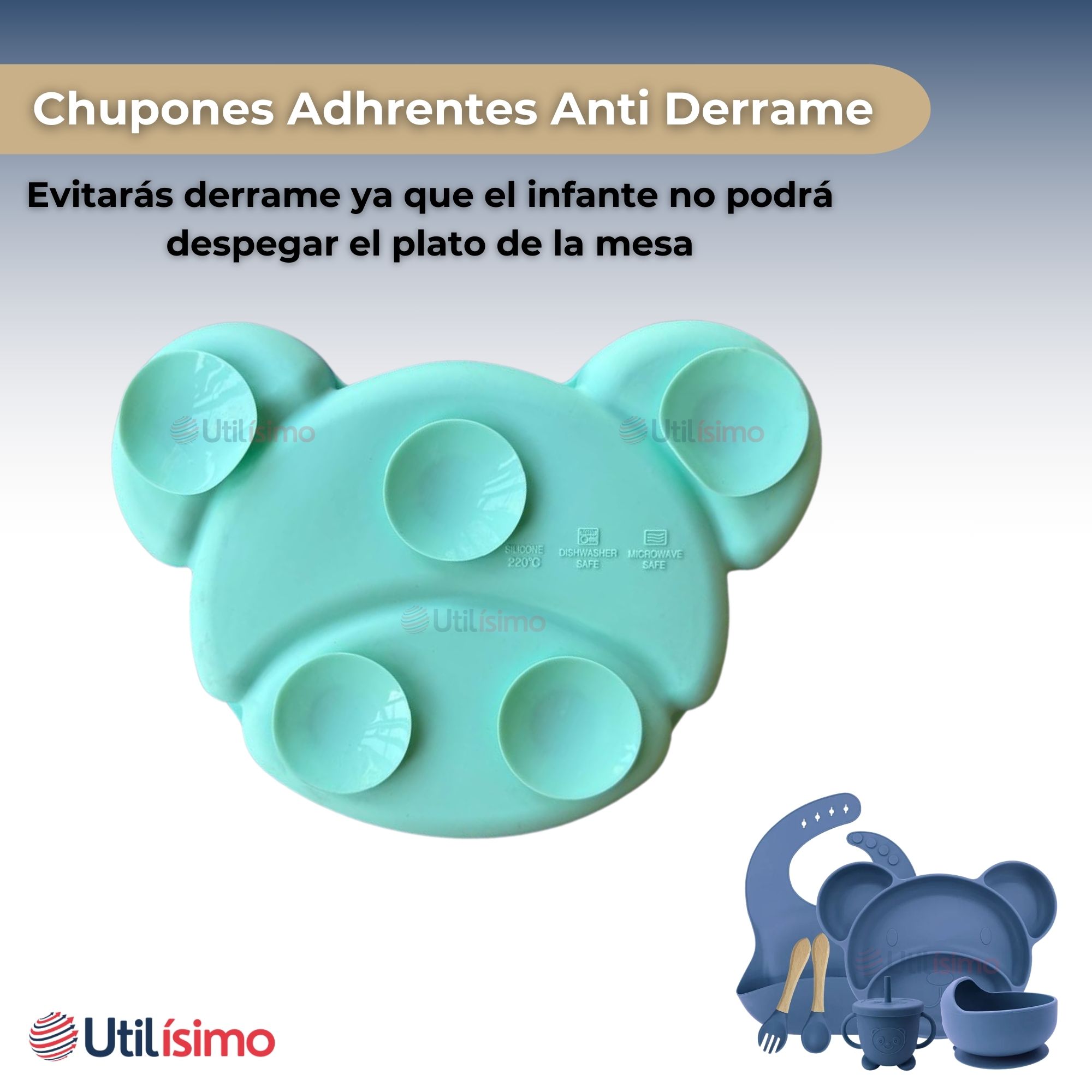 SET DE ALIMENTACIÓN BEBÉ SILICONA 6 PIEZAS LIBRE BPA COLOR AZUL - 11