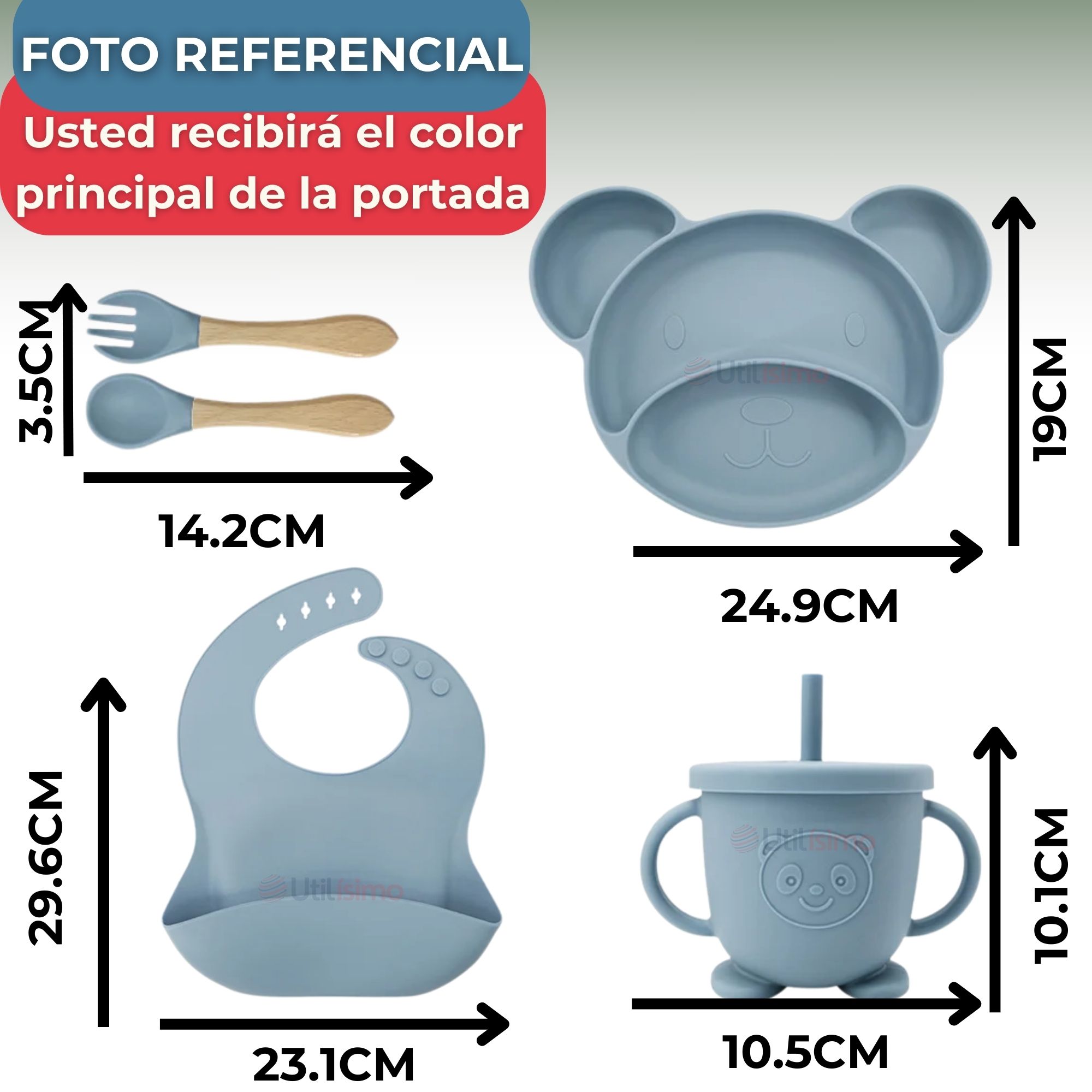 SET DE ALIMENTACIÓN BEBÉ SILICONA 6 PIEZAS LIBRE BPA COLOR VERDE - 5
