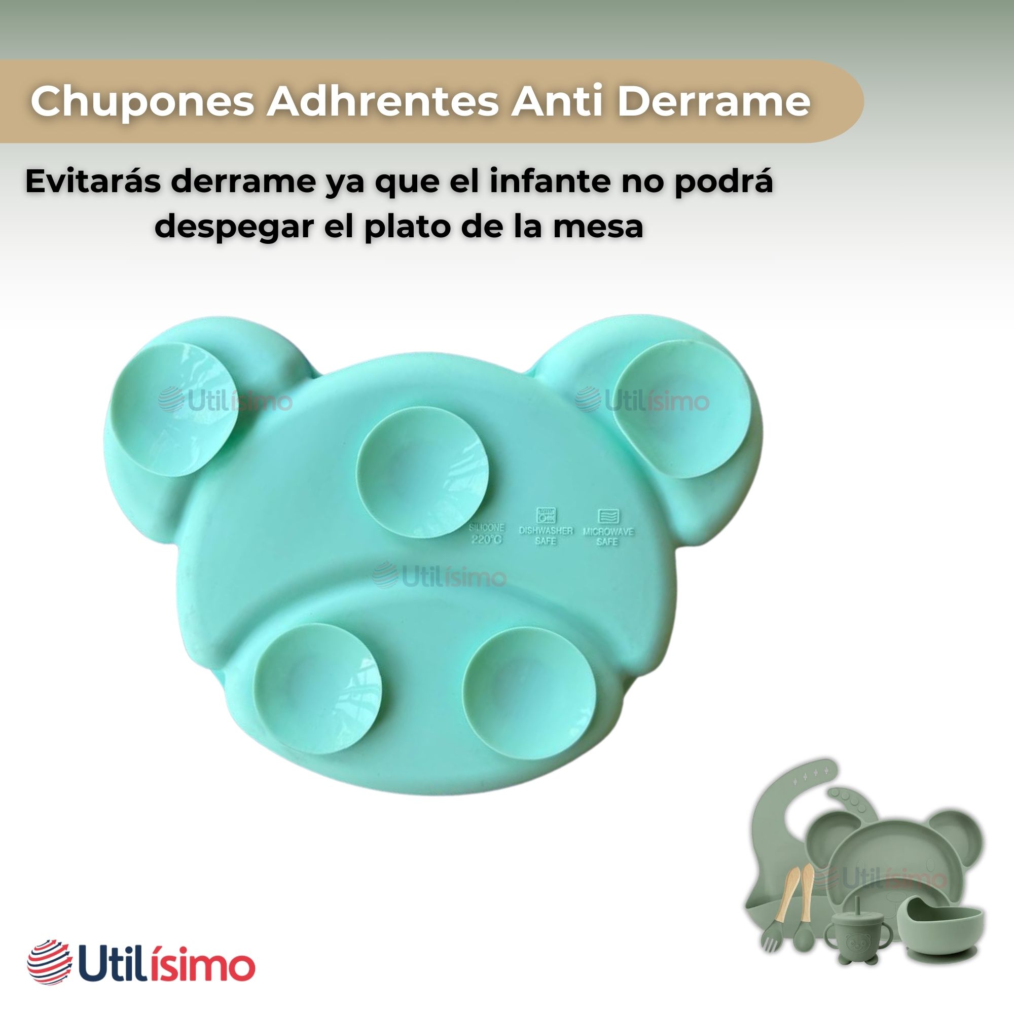 SET DE ALIMENTACIÓN BEBÉ SILICONA 6 PIEZAS LIBRE BPA COLOR VERDE - 11