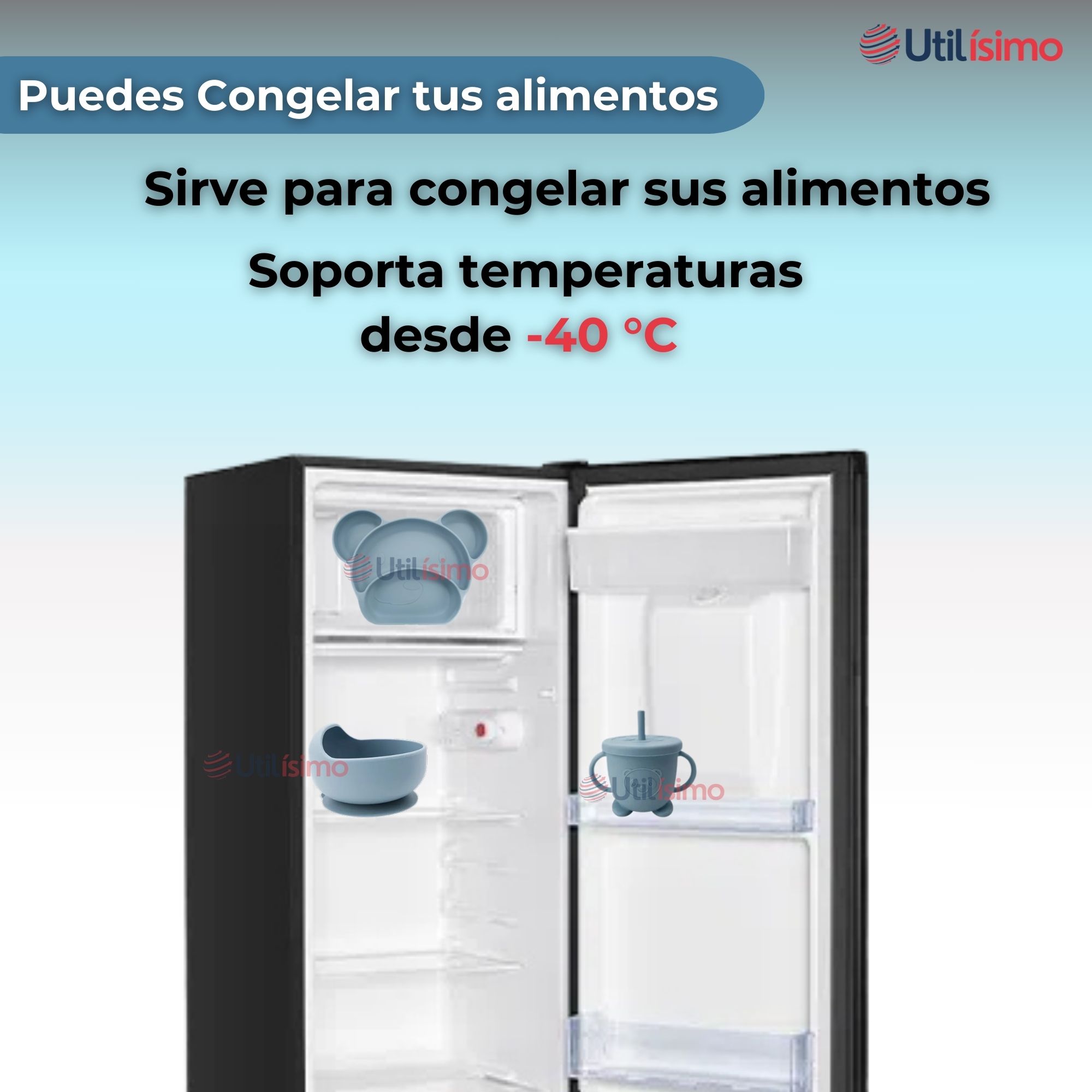 SET DE ALIMENTACIÓN BEBÉ SILICONA 6 PIEZAS LIBRE BPA COLOR CELESTE - 7