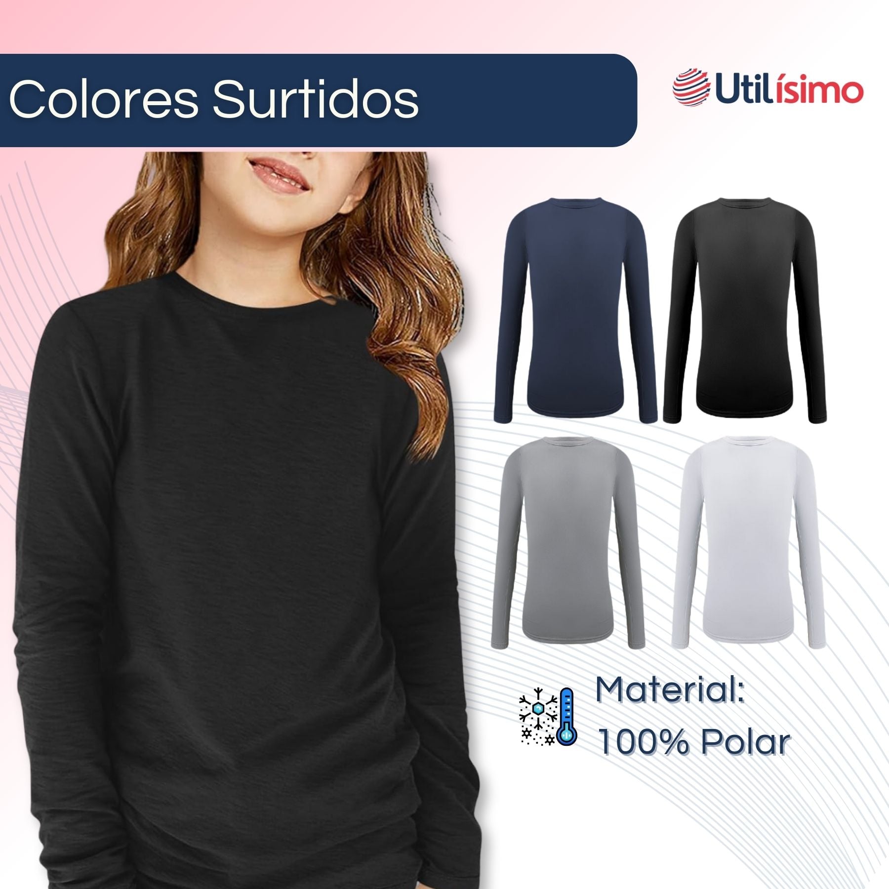 CAMISETA POLERA POLAR NIÑA PRIMERA CAPA COLORES SURTIDOS - 3