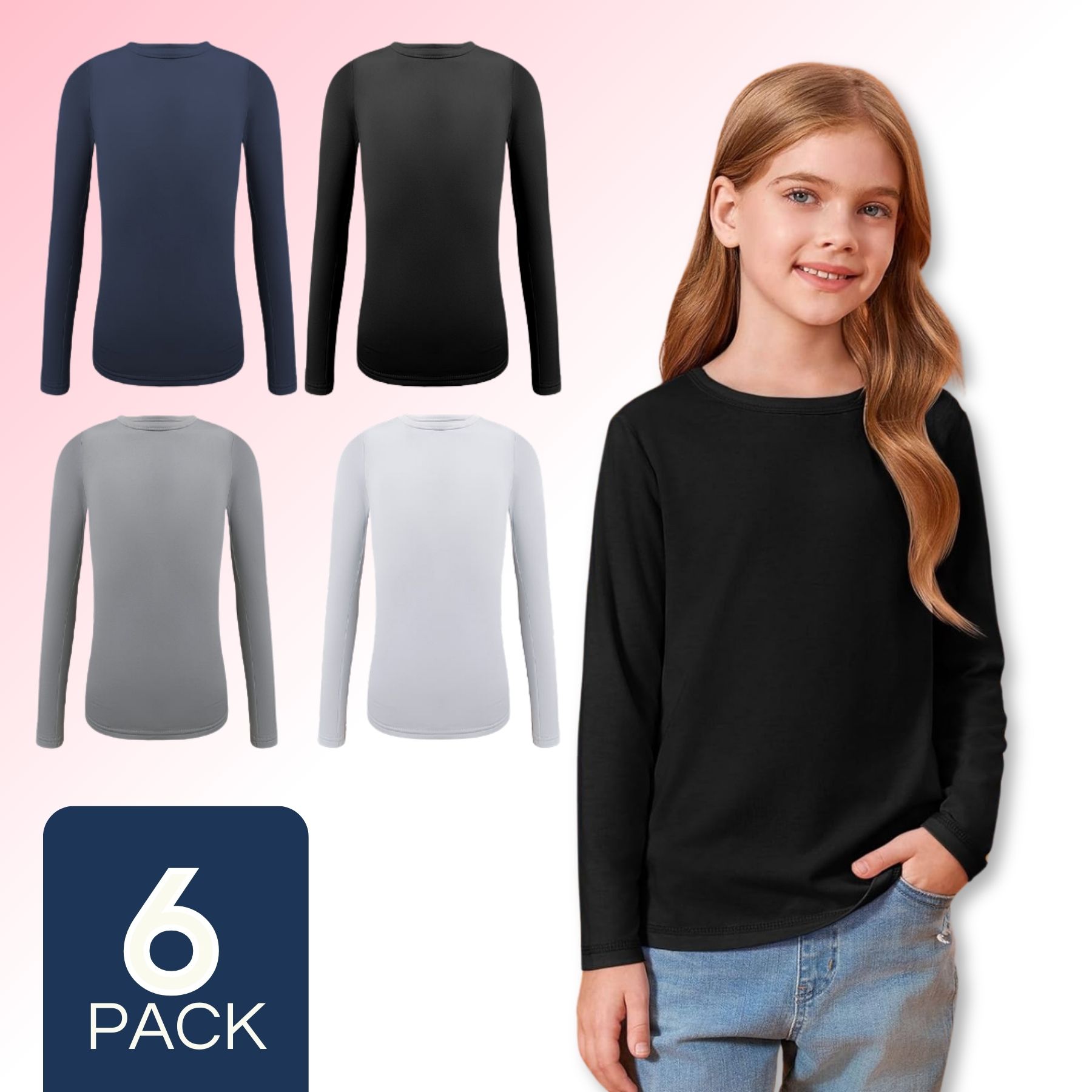 PACK 6 CAMISETAS POLERA POLAR NIÑA PRIMERA CAPA COLORES SURTIDOS - 1