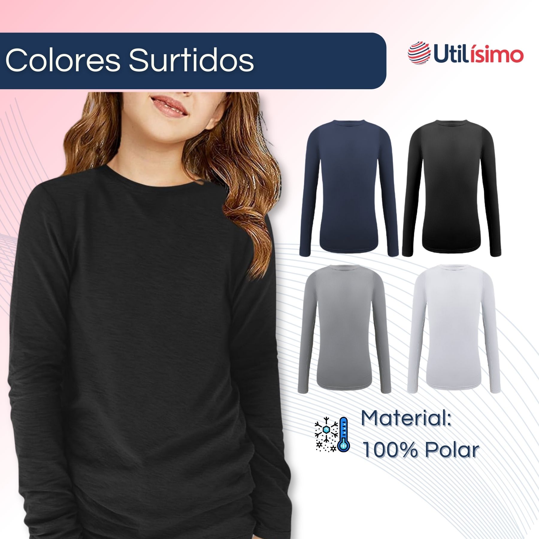 PACK 6 CAMISETAS POLERA POLAR NIÑA PRIMERA CAPA COLORES SURTIDOS - 3