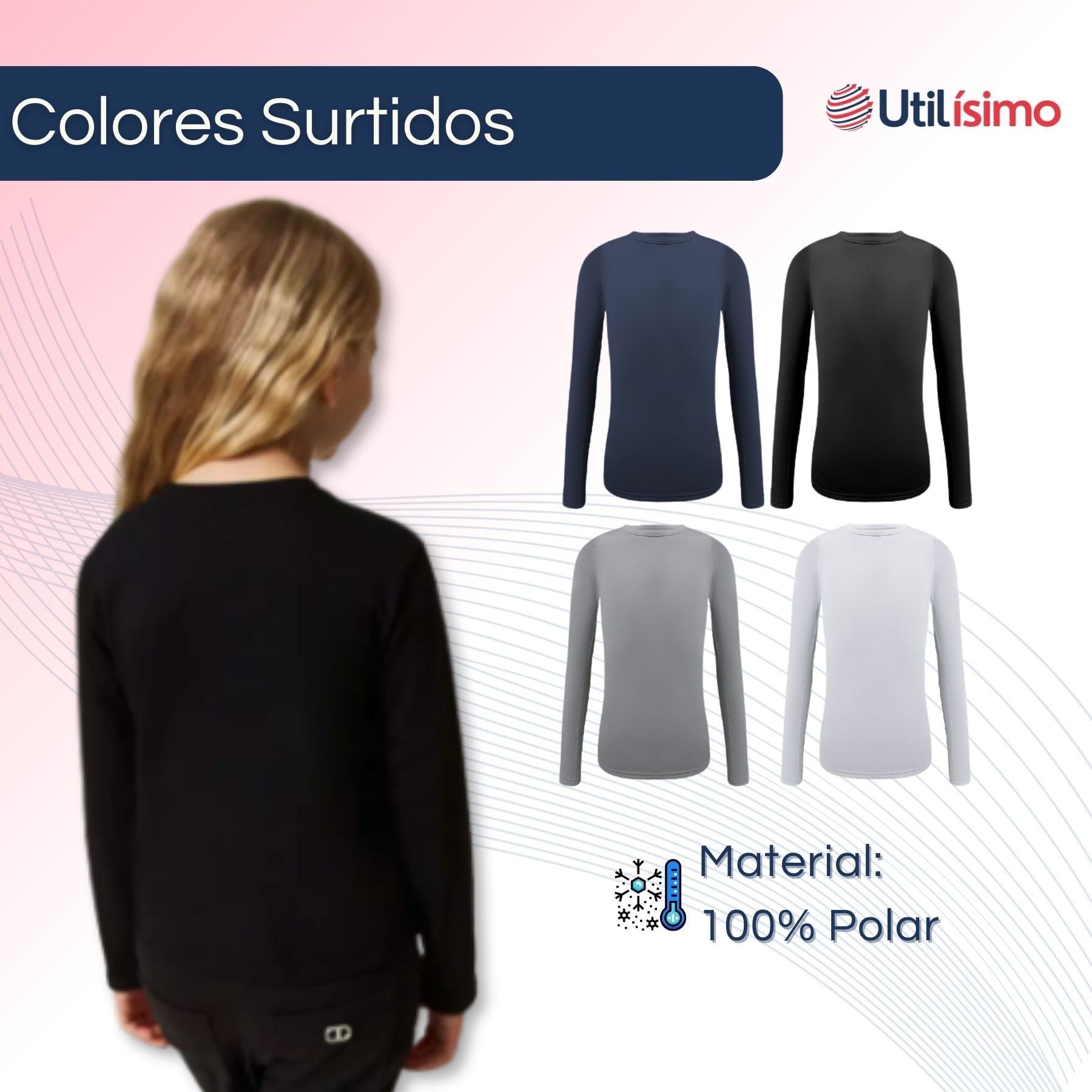 CAMISETA POLERA POLAR NIÑA PRIMERA CAPA COLORES SURTIDOS - 3