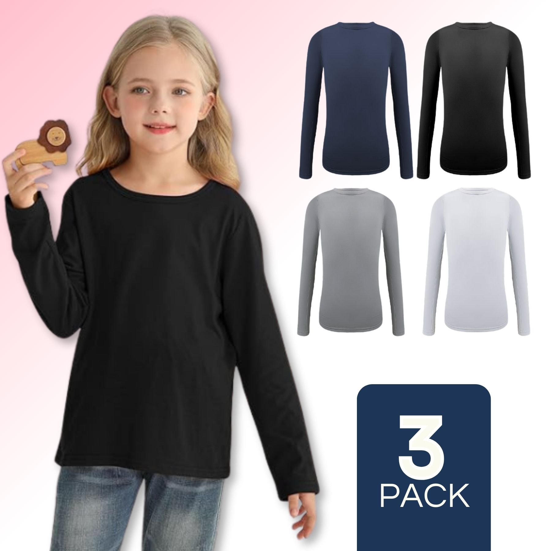 PACK 3 CAMISETAS POLERA POLAR NIÑA PRIMERA CAPA COLORES SURTIDOS - 1