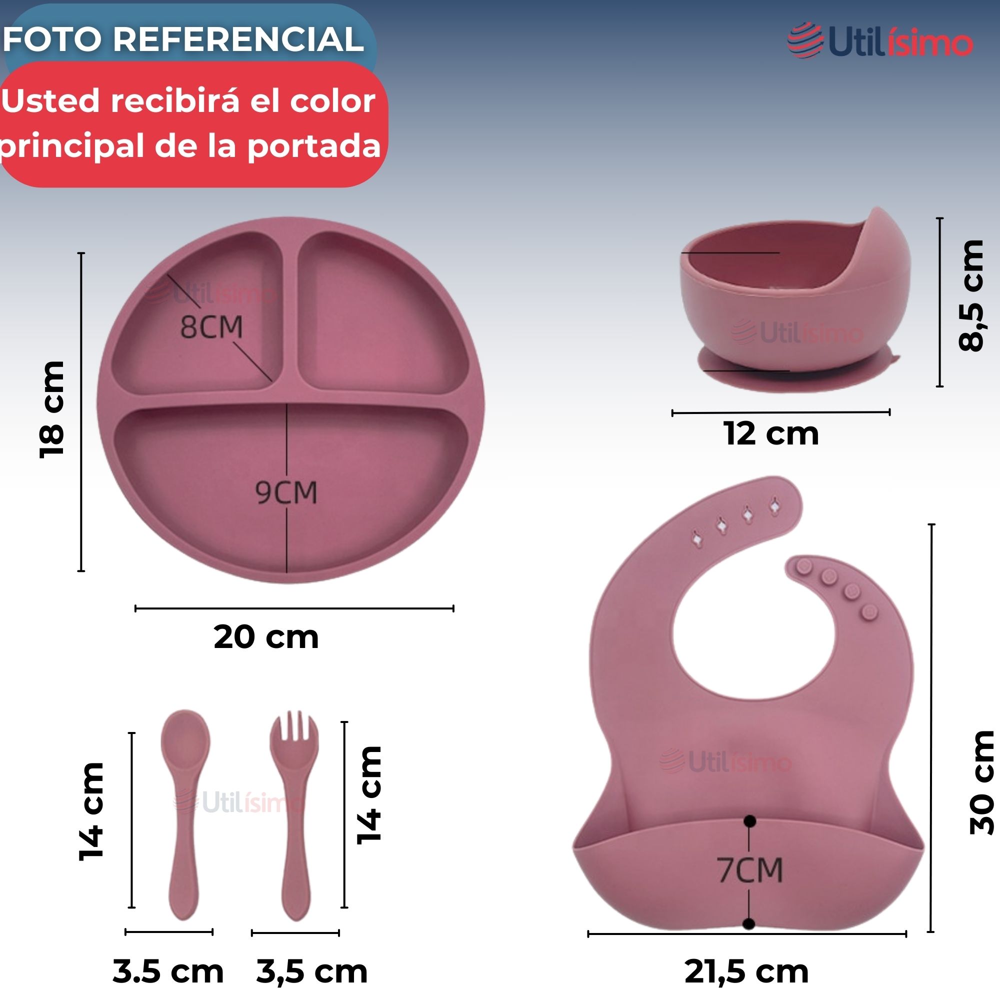 SET DE ALIMENTACIÓN BEBÉ SILICONA 5 PIEZAS LIBRE BPA AZUL - 3
