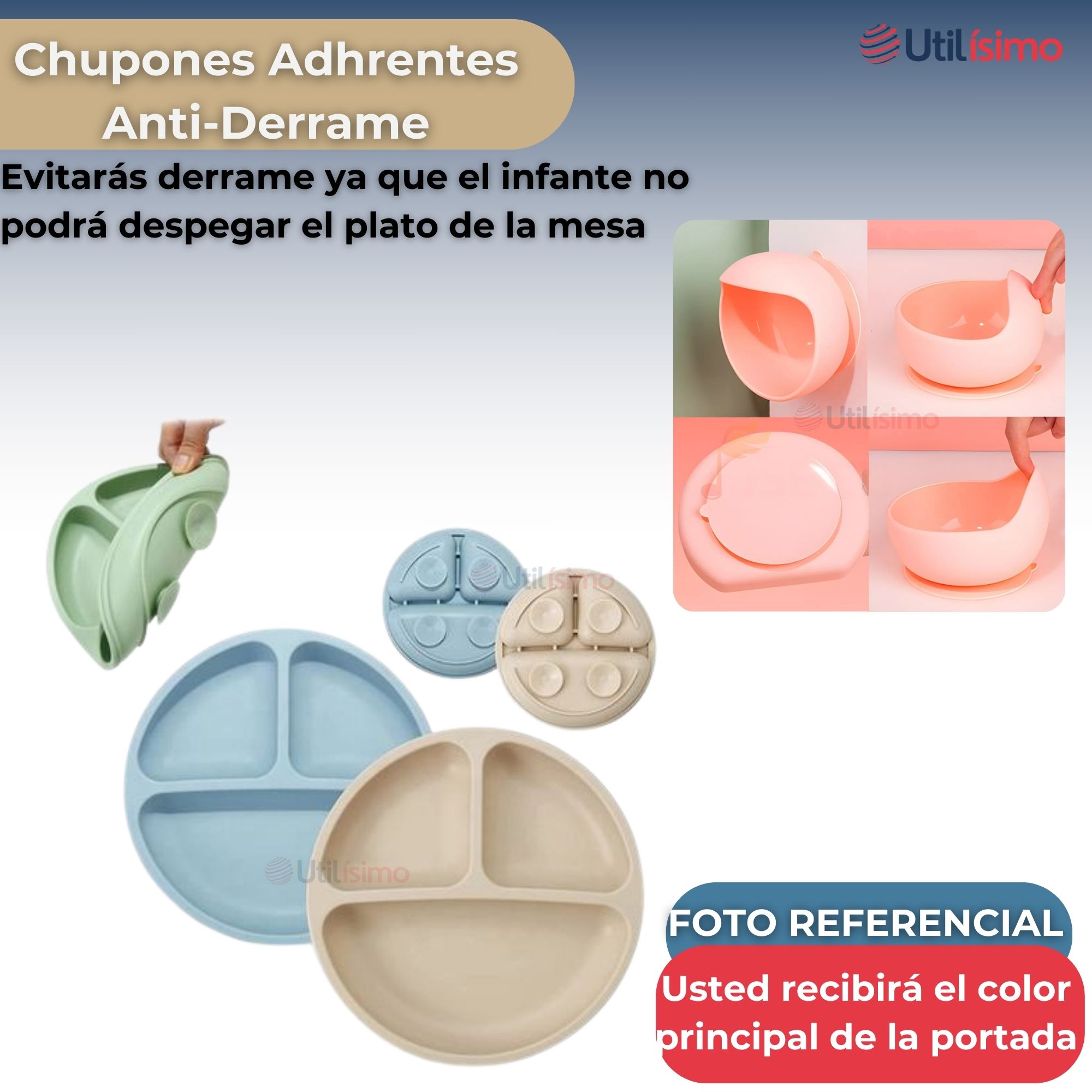 SET DE ALIMENTACIÓN BEBÉ SILICONA 5 PIEZAS LIBRE BPA AZUL - 4