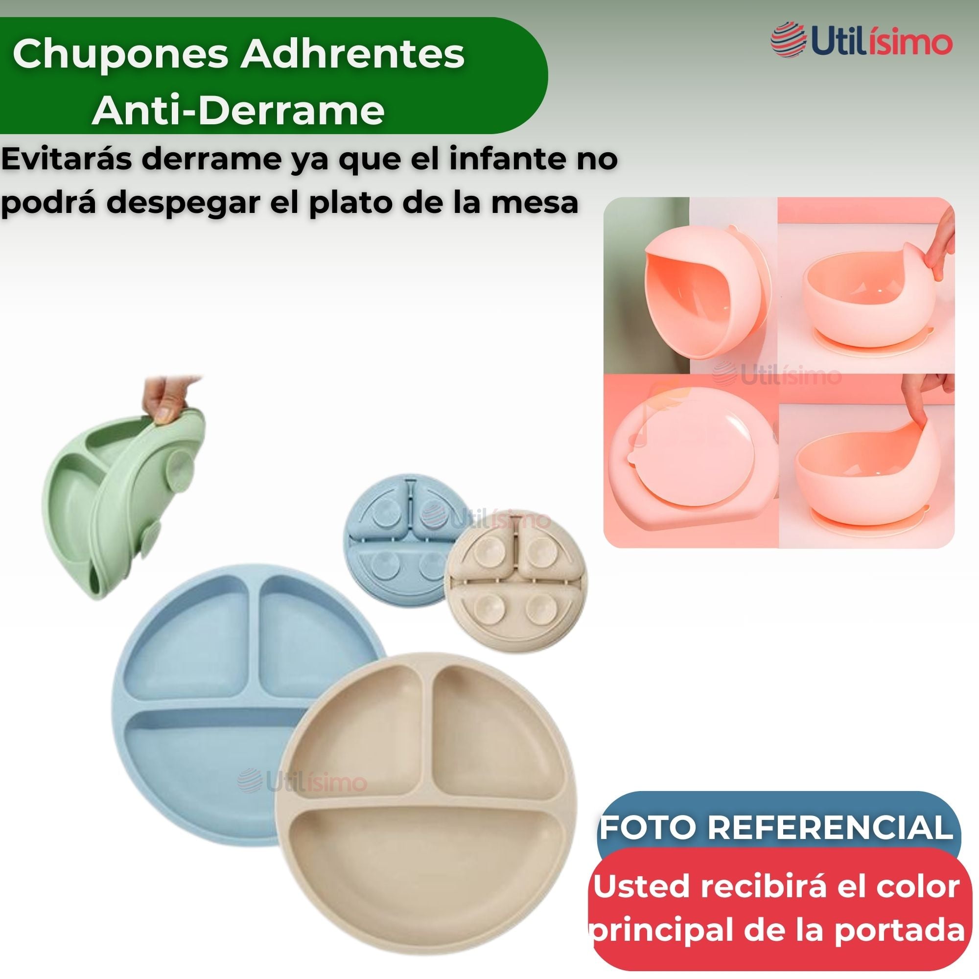 SET DE ALIMENTACIÓN BEBÉ SILICONA 5 PIEZAS LIBRE BPA VERDE - 4