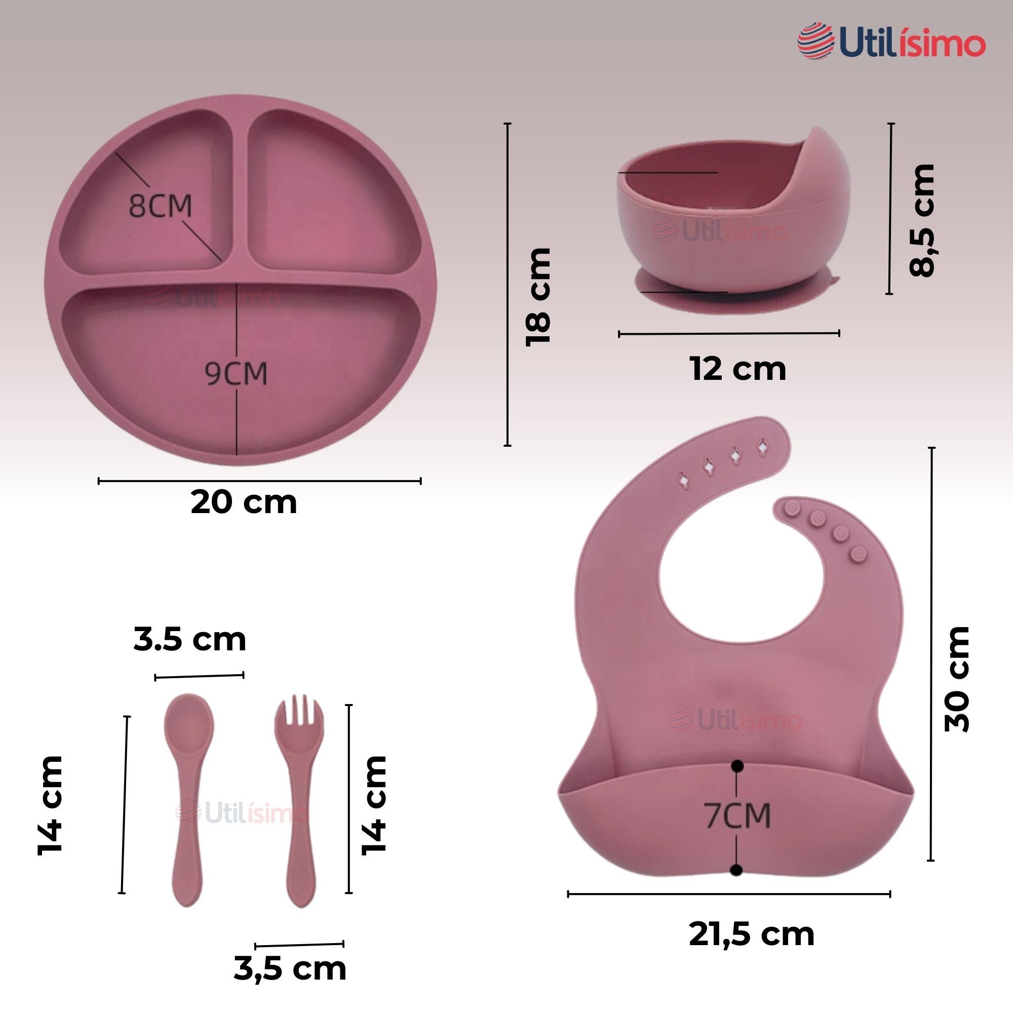 SET DE ALIMENTACIÓN BEBÉ SILICONA 5 PIEZAS LIBRE BPA ROSA OSCURO - 3