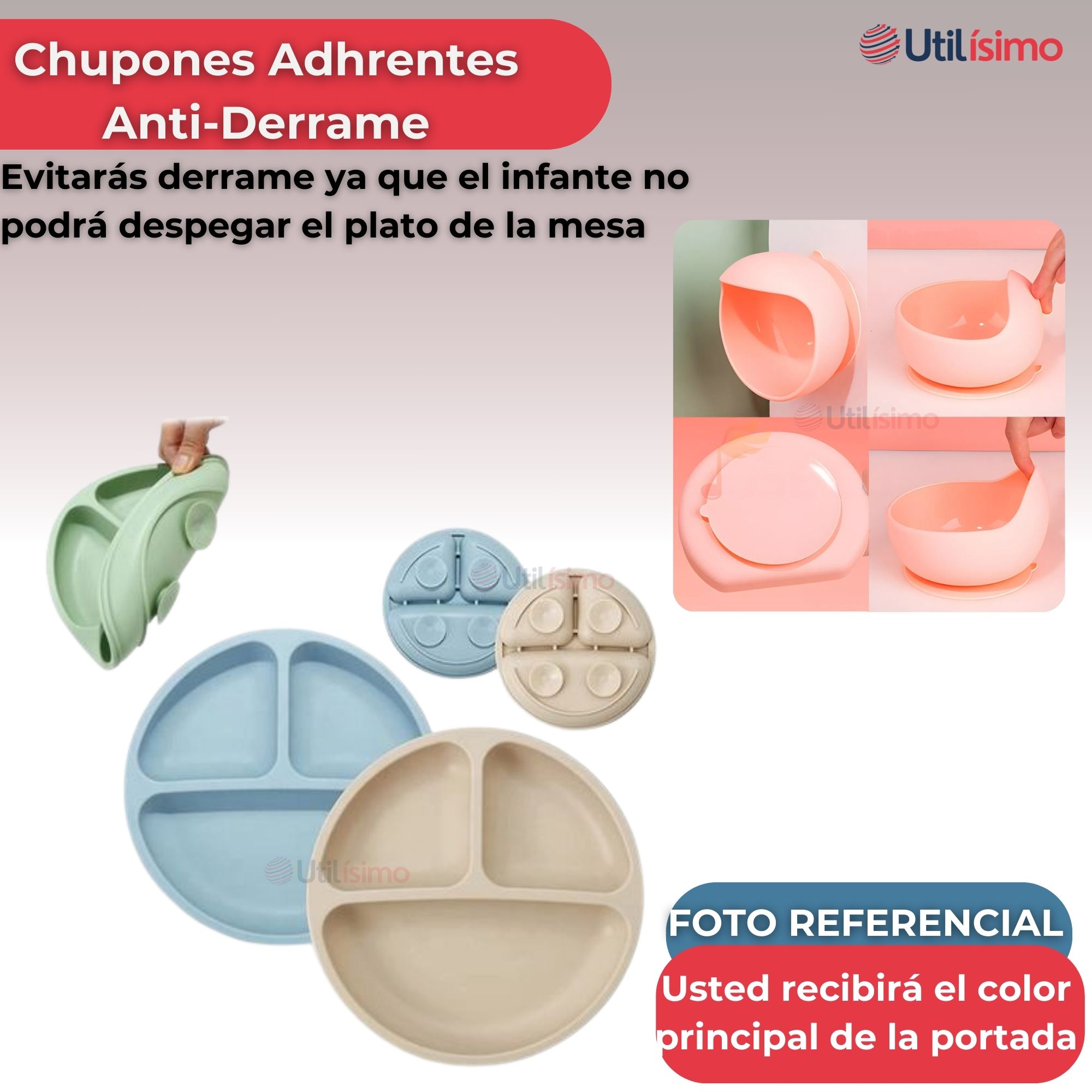 SET DE ALIMENTACIÓN BEBÉ SILICONA 5 PIEZAS LIBRE BPA ROSA OSCURO - 4