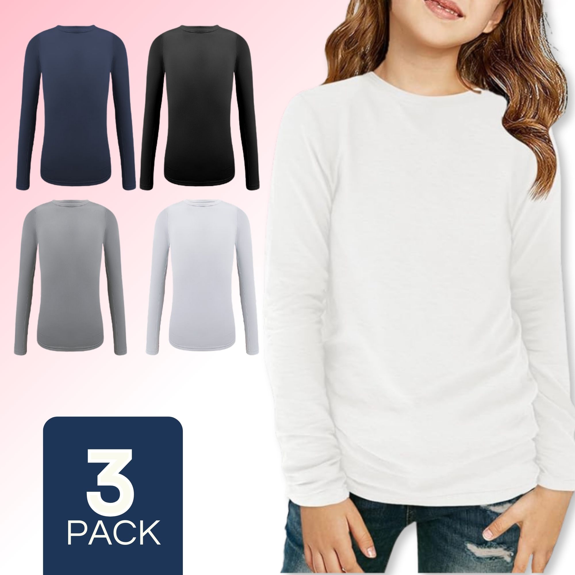 PACK 3 CAMISETAS BAMBÚ PRIMERA CAPA INVIERNO NIÑA CUELLO REDONDO - 1