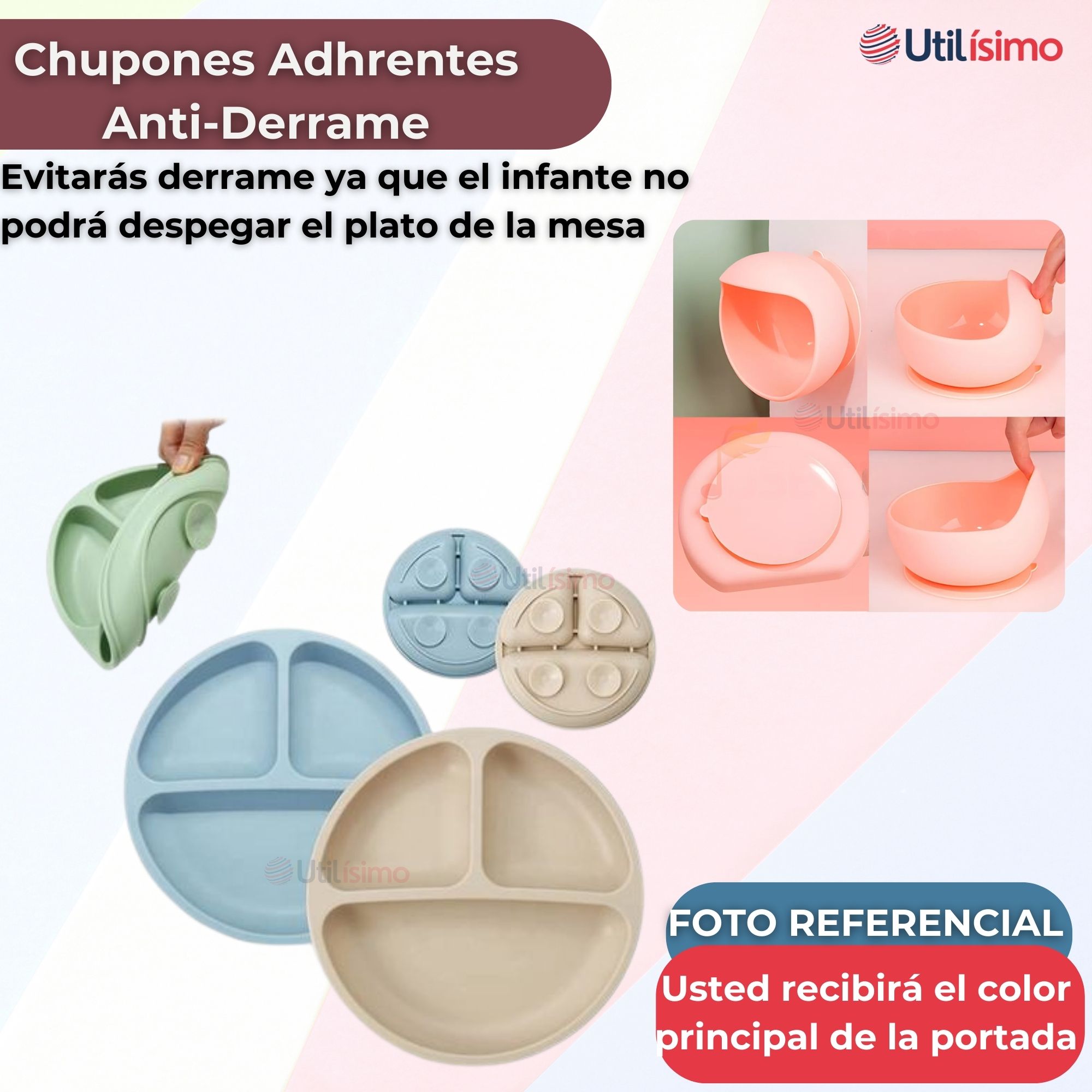 SET DE ALIMENTACIÓN BEBÉ SILICONA 5 PIEZAS DE OSITO LIBRE BPA ROSA OSCURO - 3