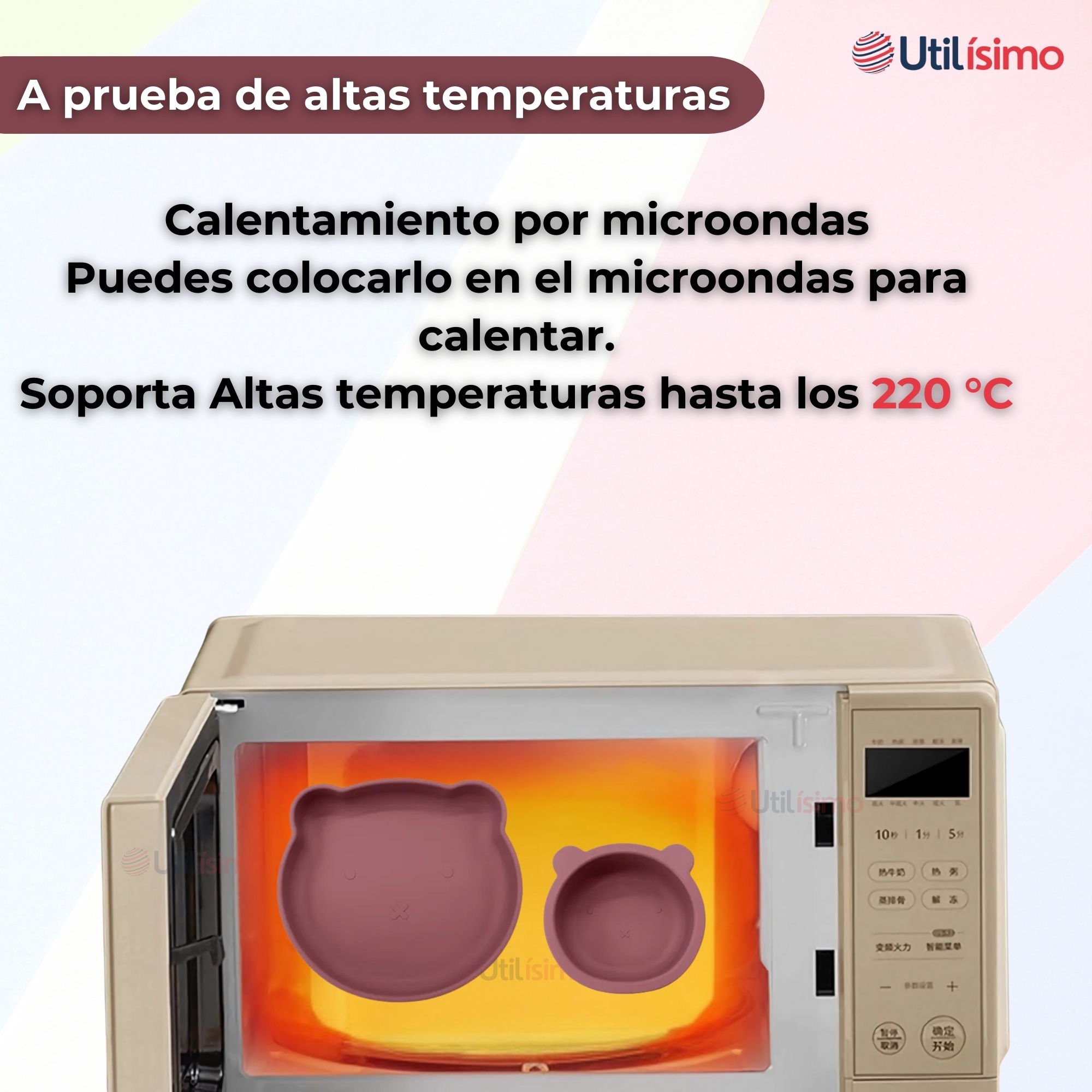 SET DE ALIMENTACIÓN BEBÉ SILICONA 5 PIEZAS DE OSITO LIBRE BPA ROSA OSCURO - 8
