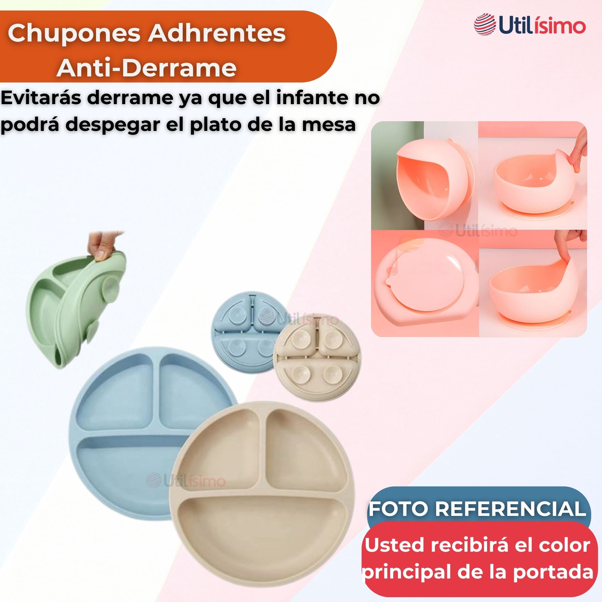 SET DE ALIMENTACIÓN BEBÉ SILICONA 5 PIEZAS DE OSITO LIBRE BPA NARANJA - 3