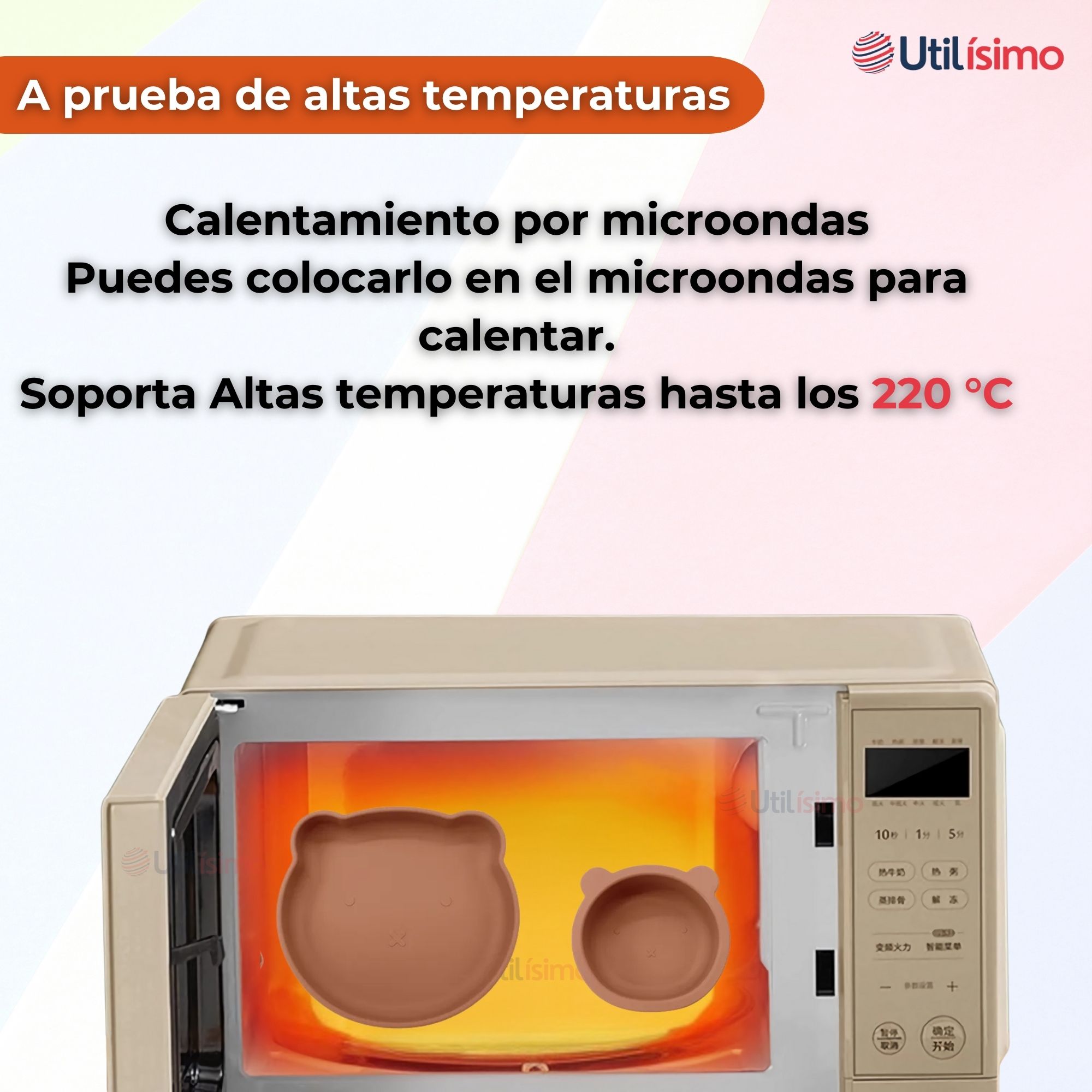 SET DE ALIMENTACIÓN BEBÉ SILICONA 5 PIEZAS DE OSITO LIBRE BPA NARANJA - 8