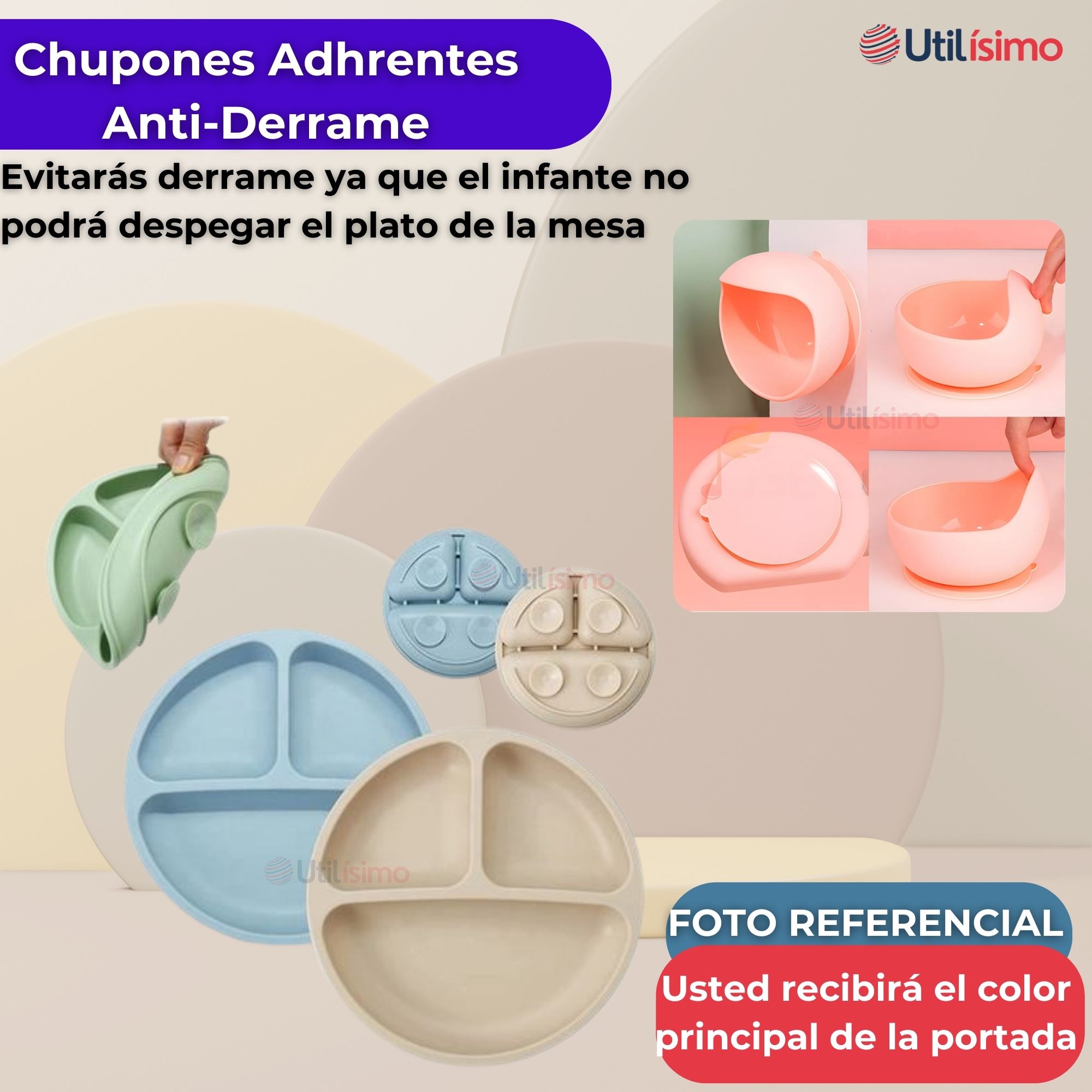SET DE ALIMENTACIÓN BEBÉ SILICONA CON VASO 5 PIEZAS LIBRE BPA LILA - 2