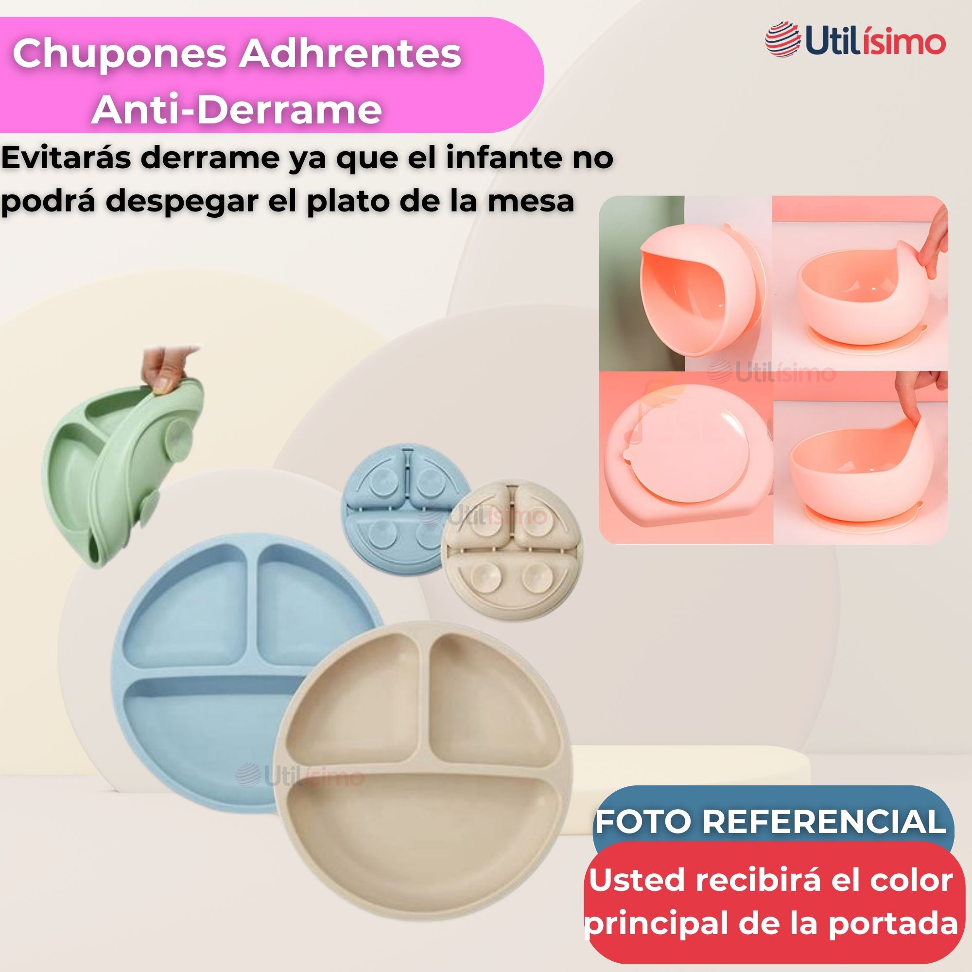 SET DE ALIMENTACIÓN BEBÉ SILICONA CON VASO 5 PIEZAS LIBRE BPA ROSA CLARO - 2