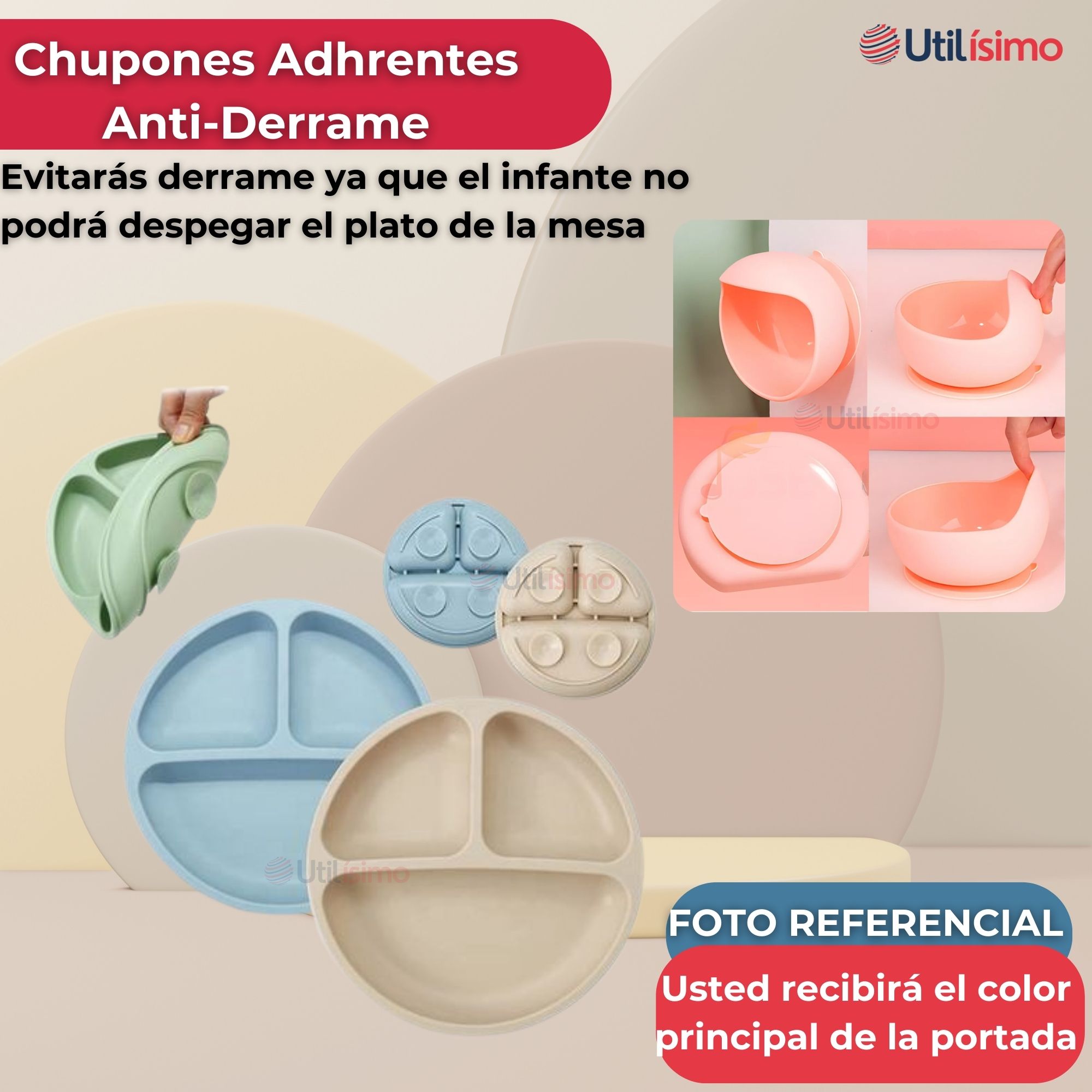 SET DE ALIMENTACIÓN BEBÉ SILICONA CON VASO 5 PIEZAS LIBRE BPA ROSA OSCURO - 2