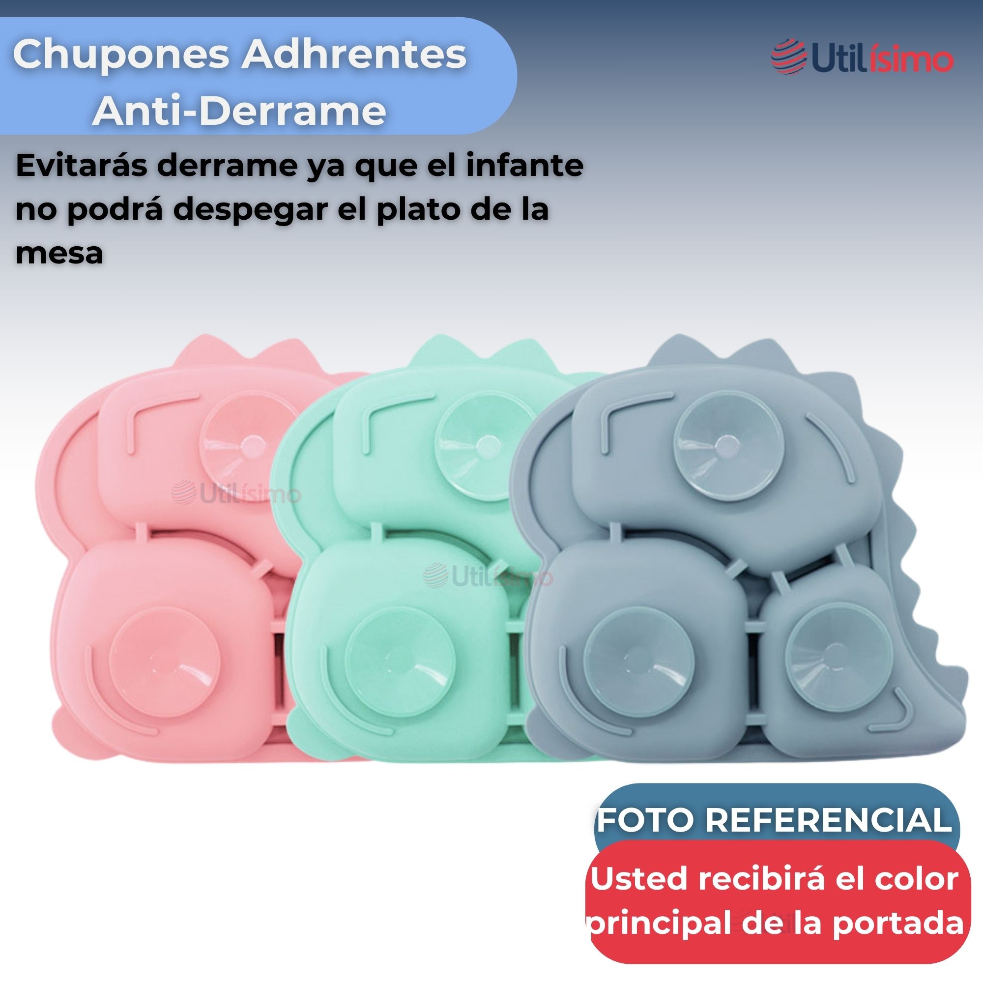 SET DE ALIMENTACIÓN BEBÉ SILICONA 5 PIEZAS DINOSAURIO LIBRE BPA AZUL - 4