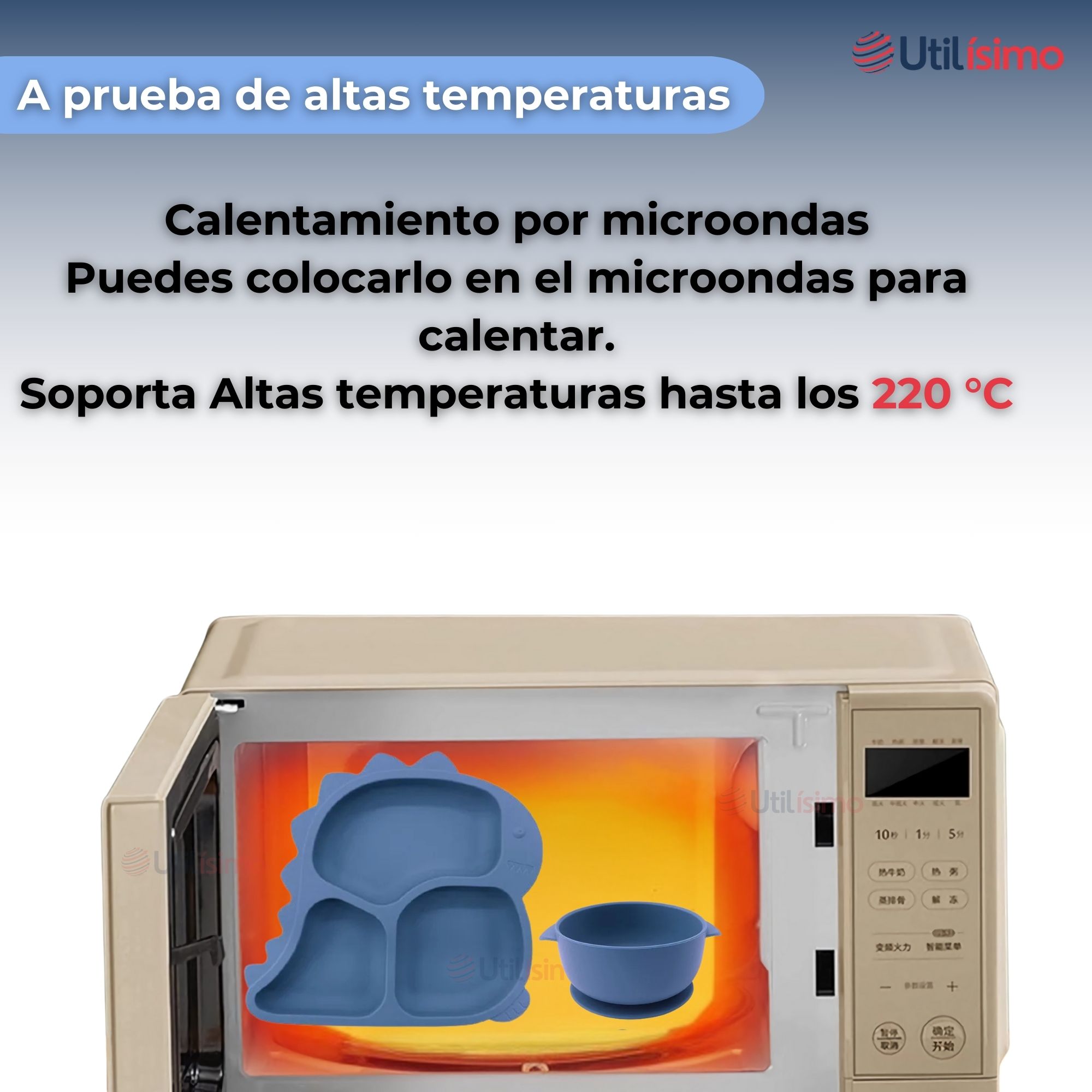 SET DE ALIMENTACIÓN BEBÉ SILICONA 5 PIEZAS DINOSAURIO LIBRE BPA AZUL - 8