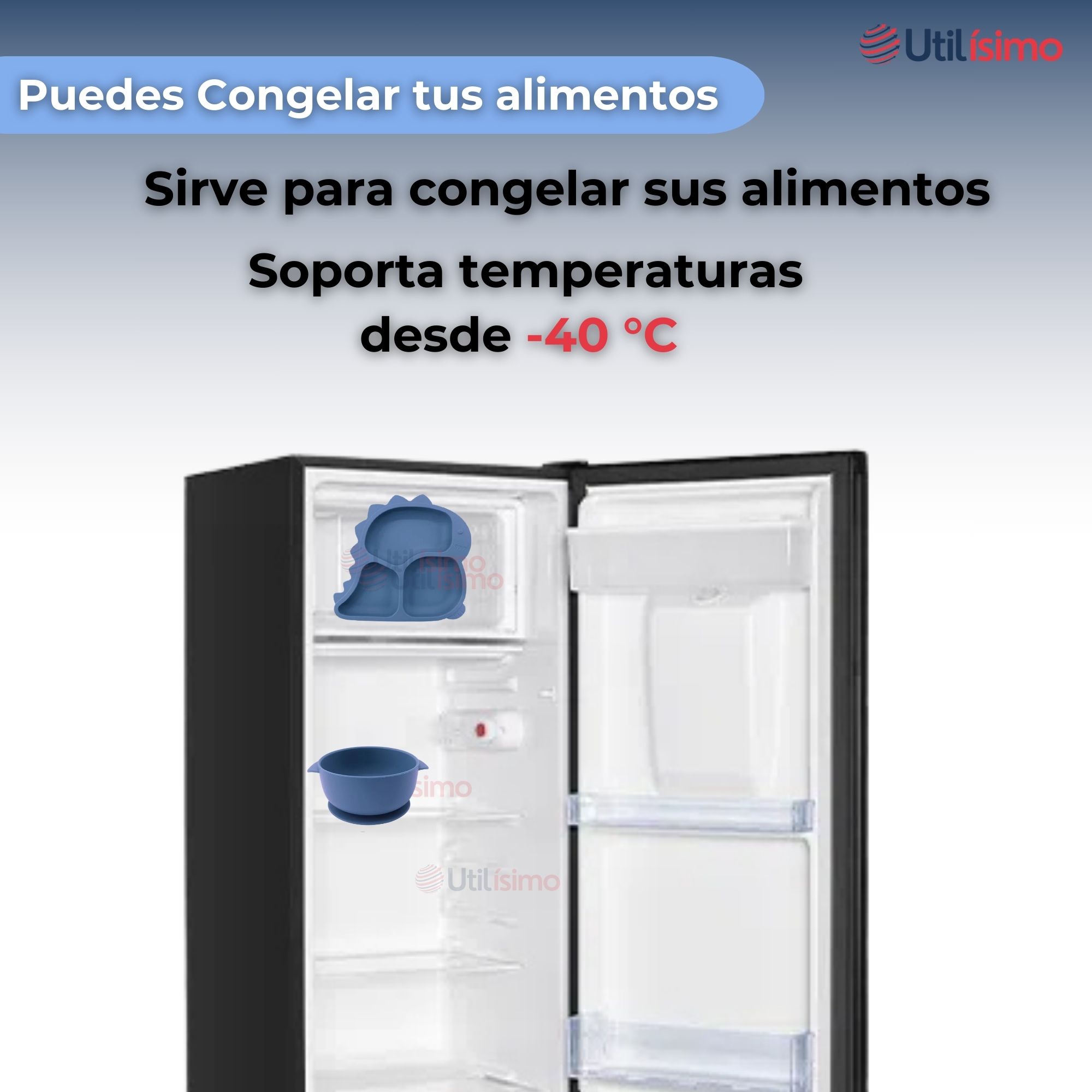 SET DE ALIMENTACIÓN BEBÉ SILICONA 5 PIEZAS DINOSAURIO LIBRE BPA AZUL - 9