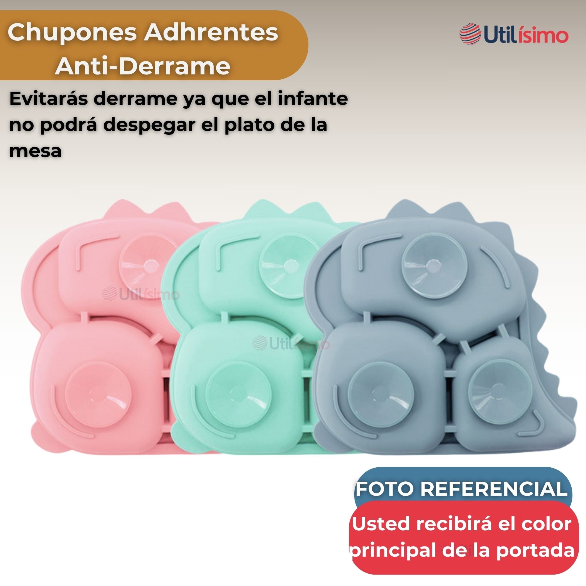 SET DE ALIMENTACIÓN BEBÉ SILICONA 5 PIEZAS DINOSAURIO LIBRE BPA BEIGE - 4
