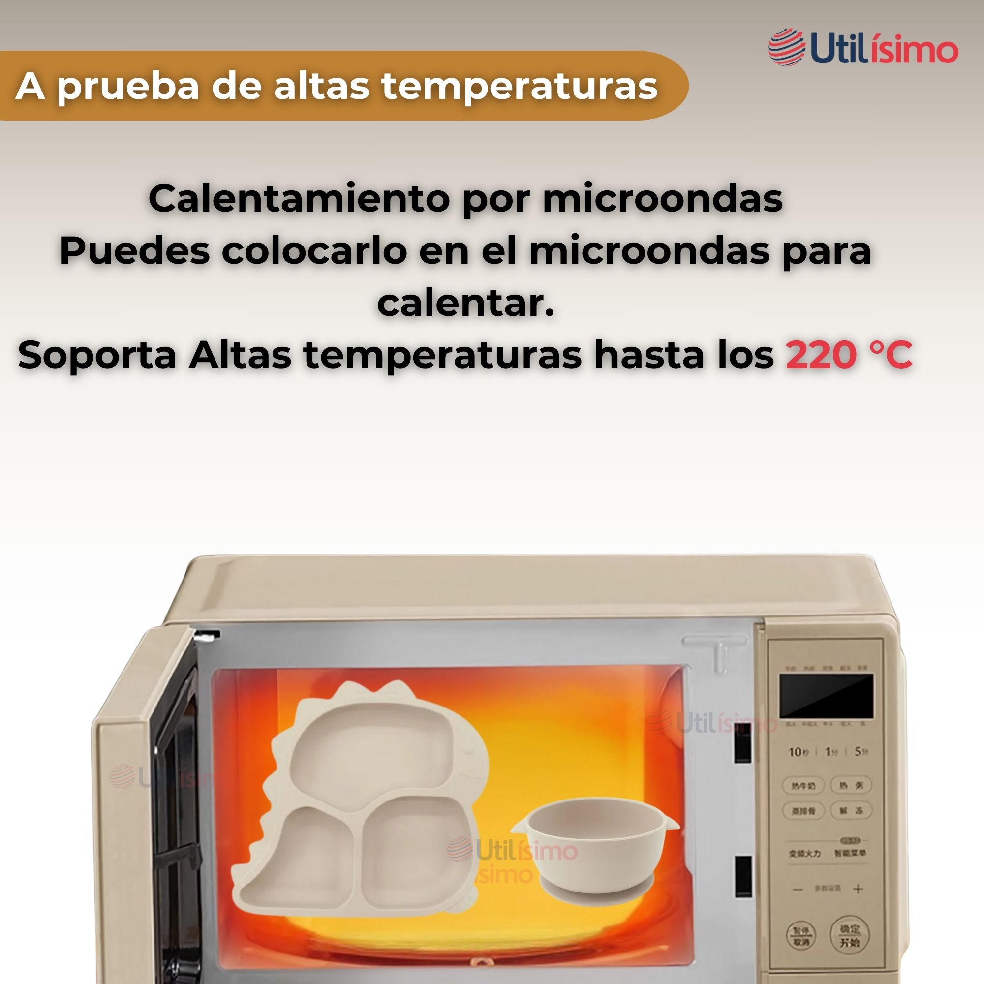 SET DE ALIMENTACIÓN BEBÉ SILICONA 5 PIEZAS DINOSAURIO LIBRE BPA BEIGE - 8