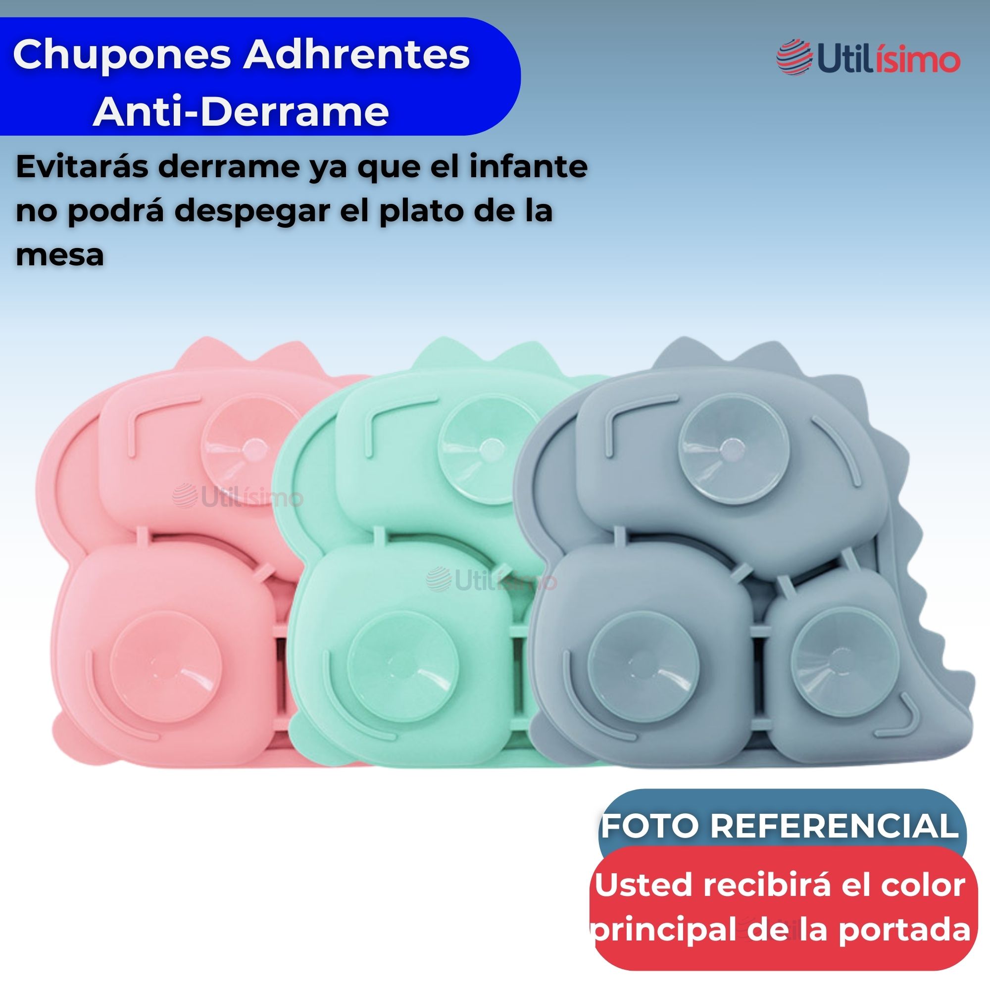 SET DE ALIMENTACIÓN BEBÉ SILICONA 5 PIEZAS DINOSAURIO LIBRE BPA CELESTE - 4