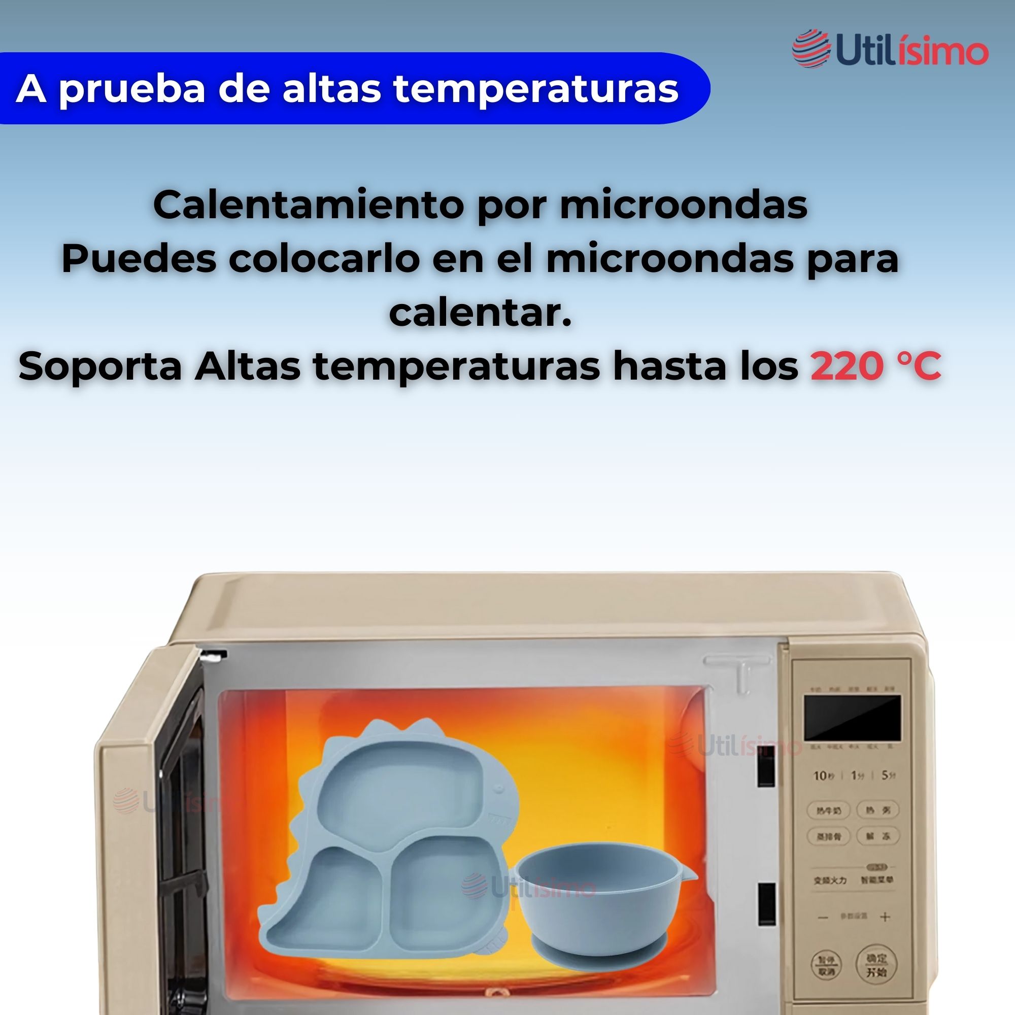 SET DE ALIMENTACIÓN BEBÉ SILICONA 5 PIEZAS DINOSAURIO LIBRE BPA CELESTE - 8