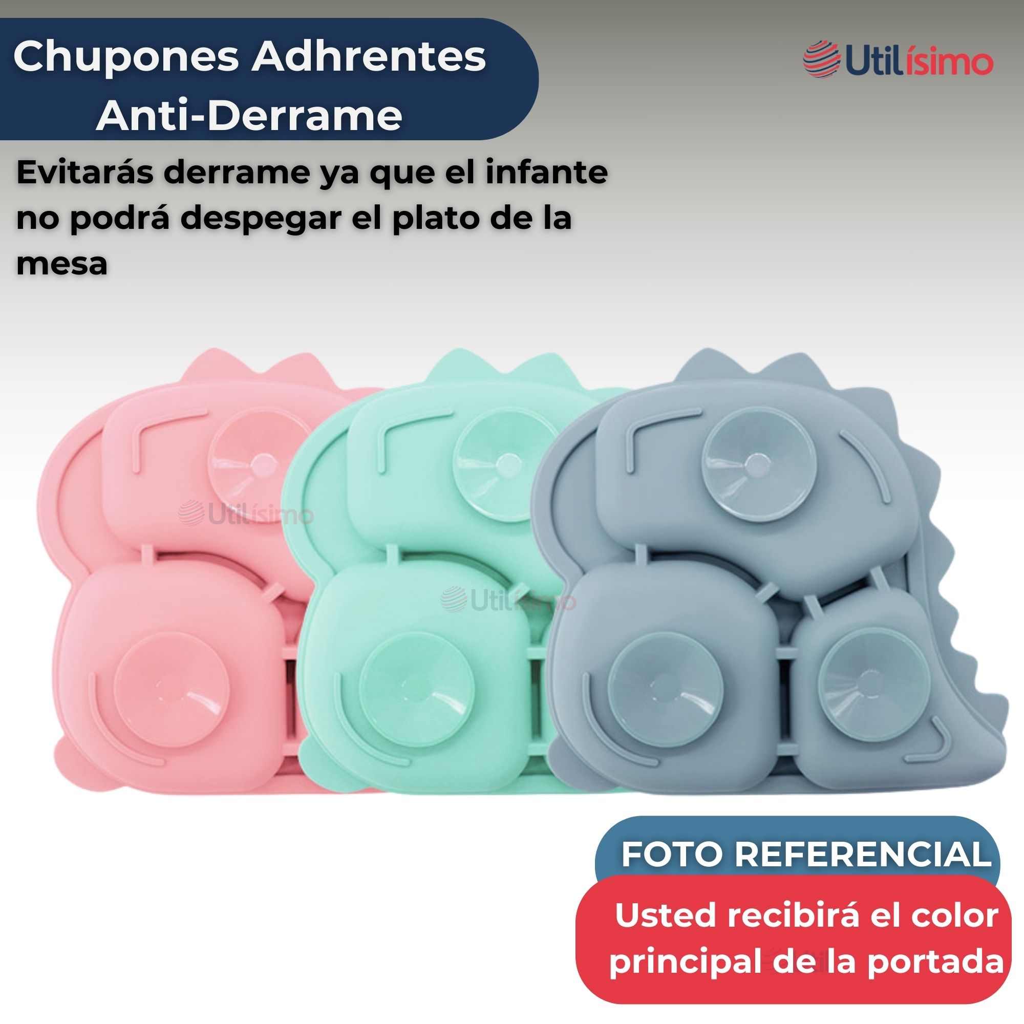 SET DE ALIMENTACIÓN BEBÉ SILICONA 5 PIEZAS DINOSAURIO LIBRE BPA GRIS - 4