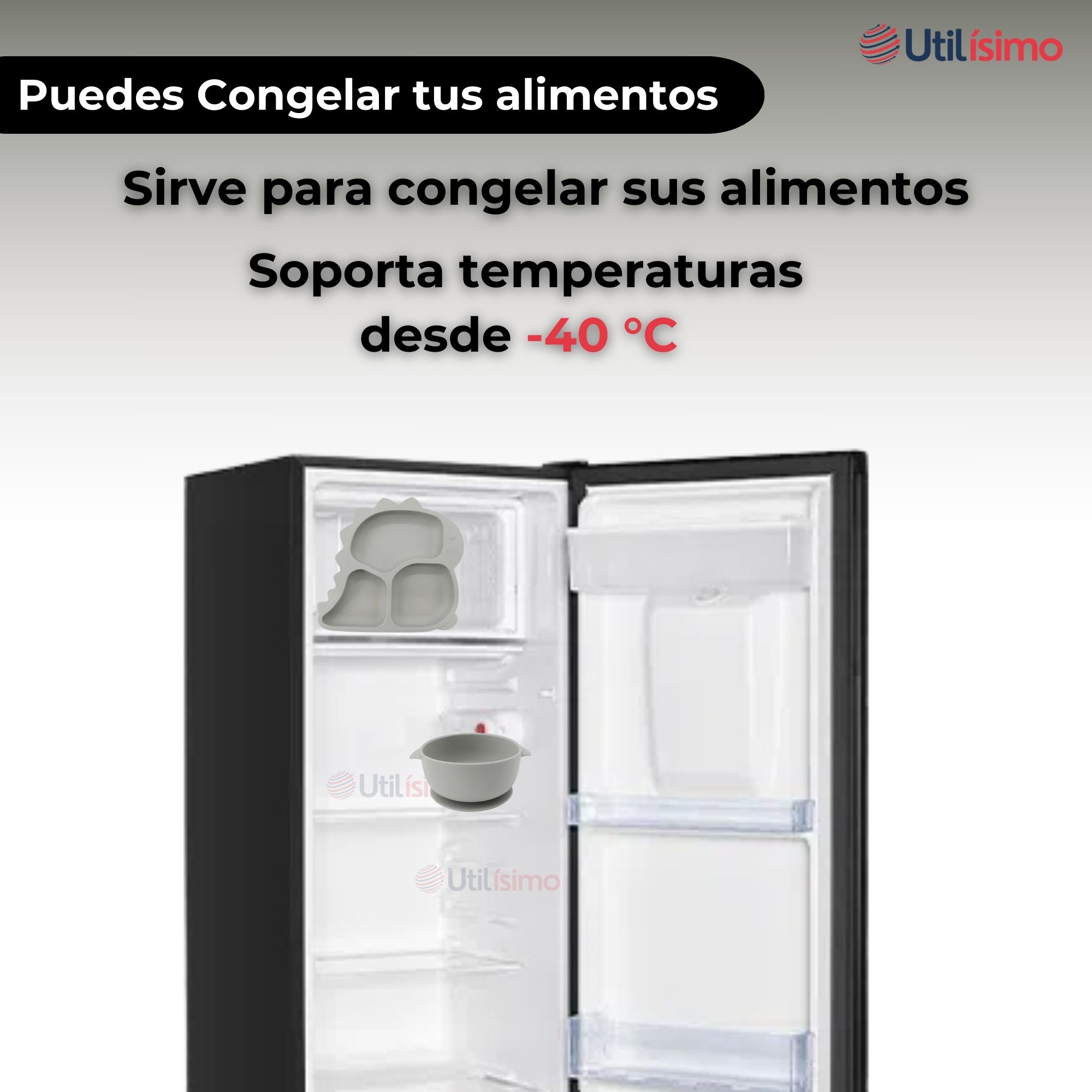 SET DE ALIMENTACIÓN BEBÉ SILICONA 5 PIEZAS DINOSAURIO LIBRE BPA GRIS - 9