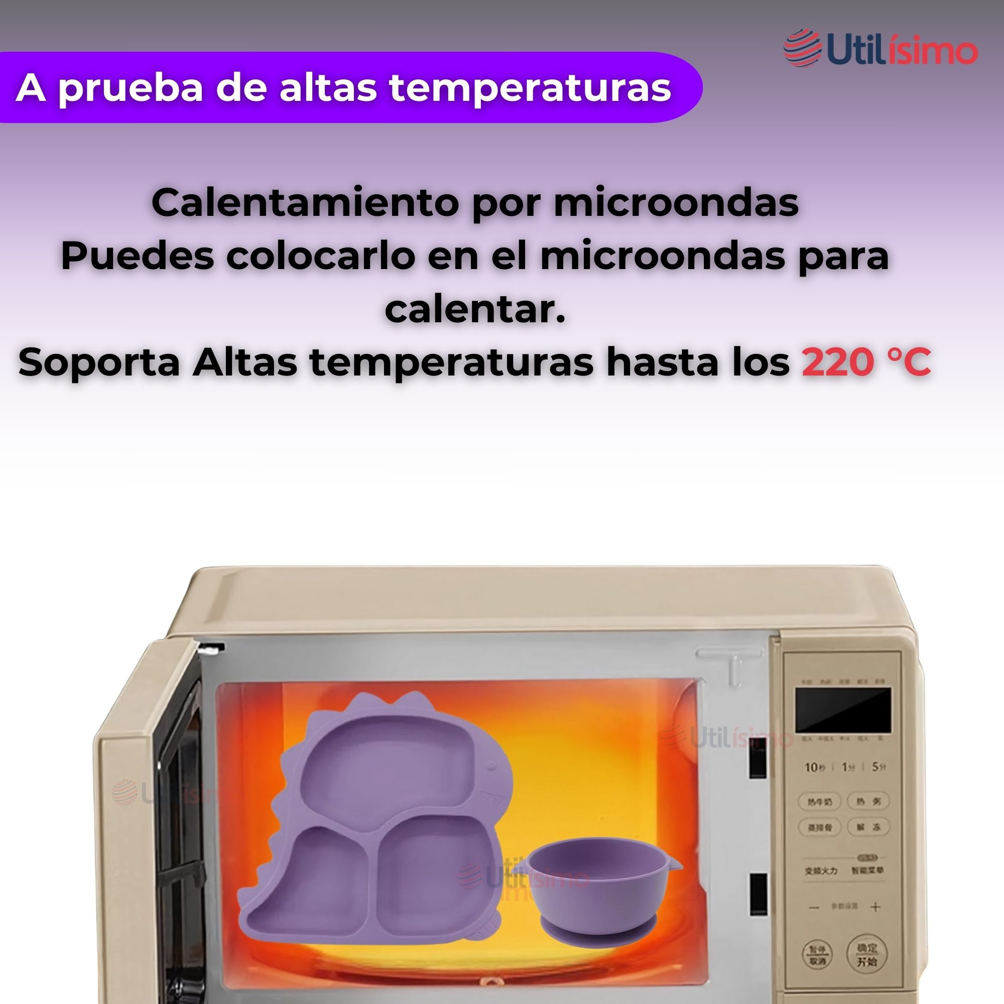 SET DE ALIMENTACIÓN BEBÉ SILICONA 5 PIEZAS DINOSAURIO LIBRE BPA LILA - 8