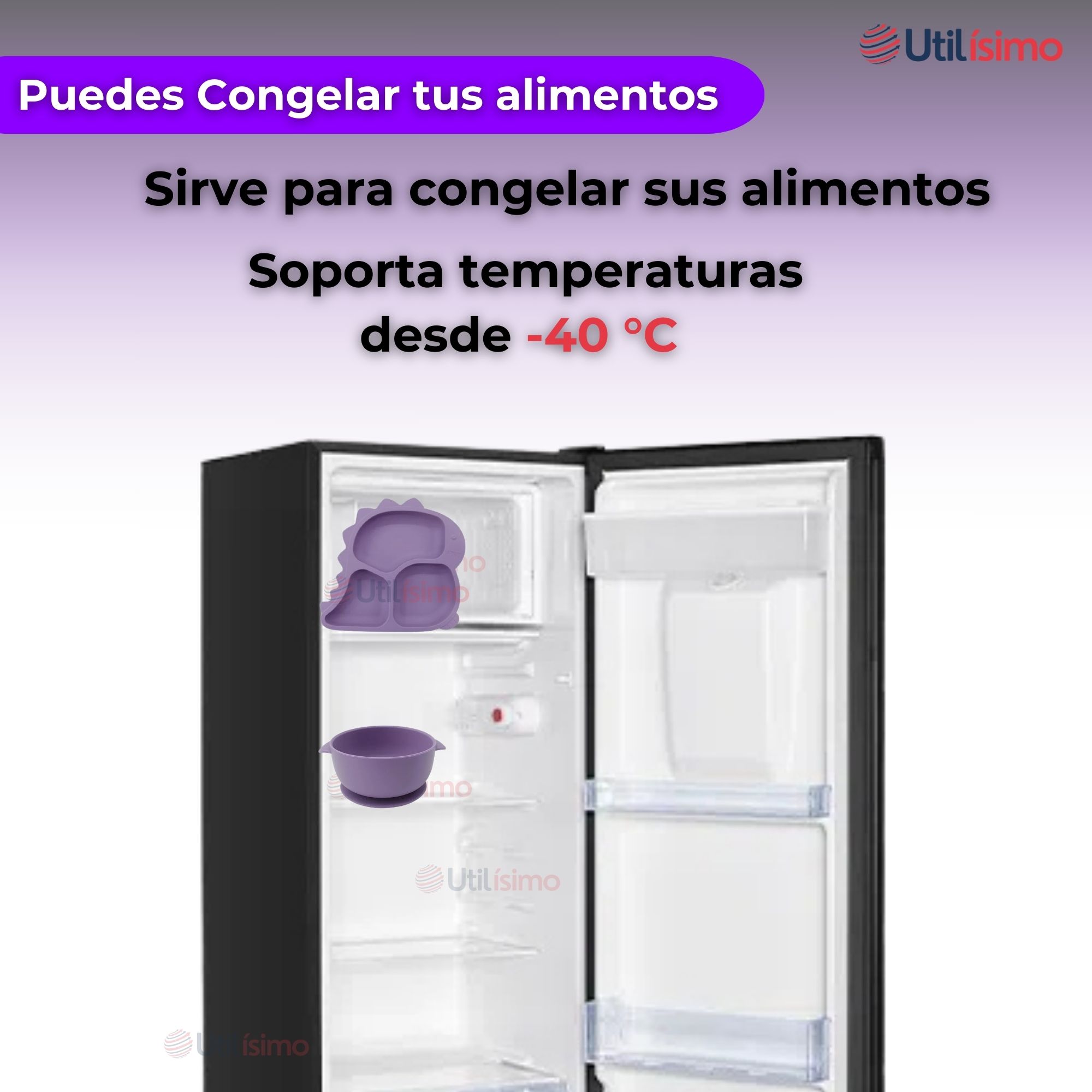 SET DE ALIMENTACIÓN BEBÉ SILICONA 5 PIEZAS DINOSAURIO LIBRE BPA LILA - 9
