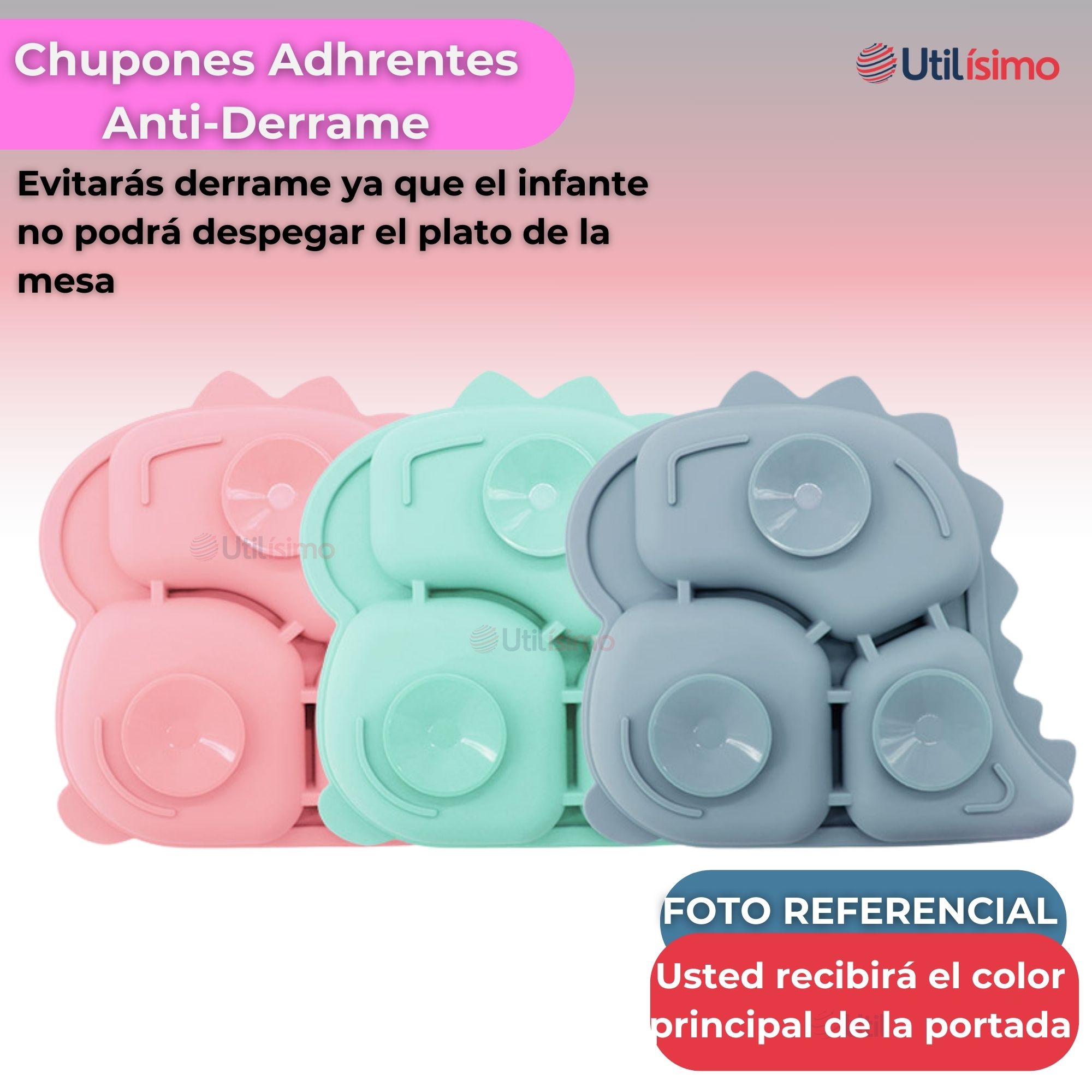 SET DE ALIMENTACIÓN BEBÉ SILICONA 5 PIEZAS DINOSAURIO LIBRE BPA ROSA CLARO - 4