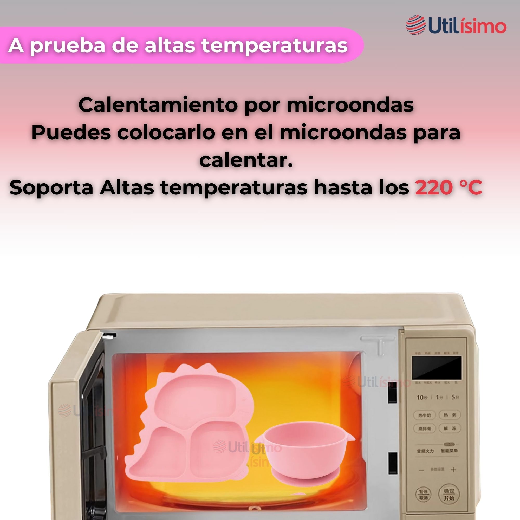 SET DE ALIMENTACIÓN BEBÉ SILICONA 5 PIEZAS DINOSAURIO LIBRE BPA ROSA CLARO - 8