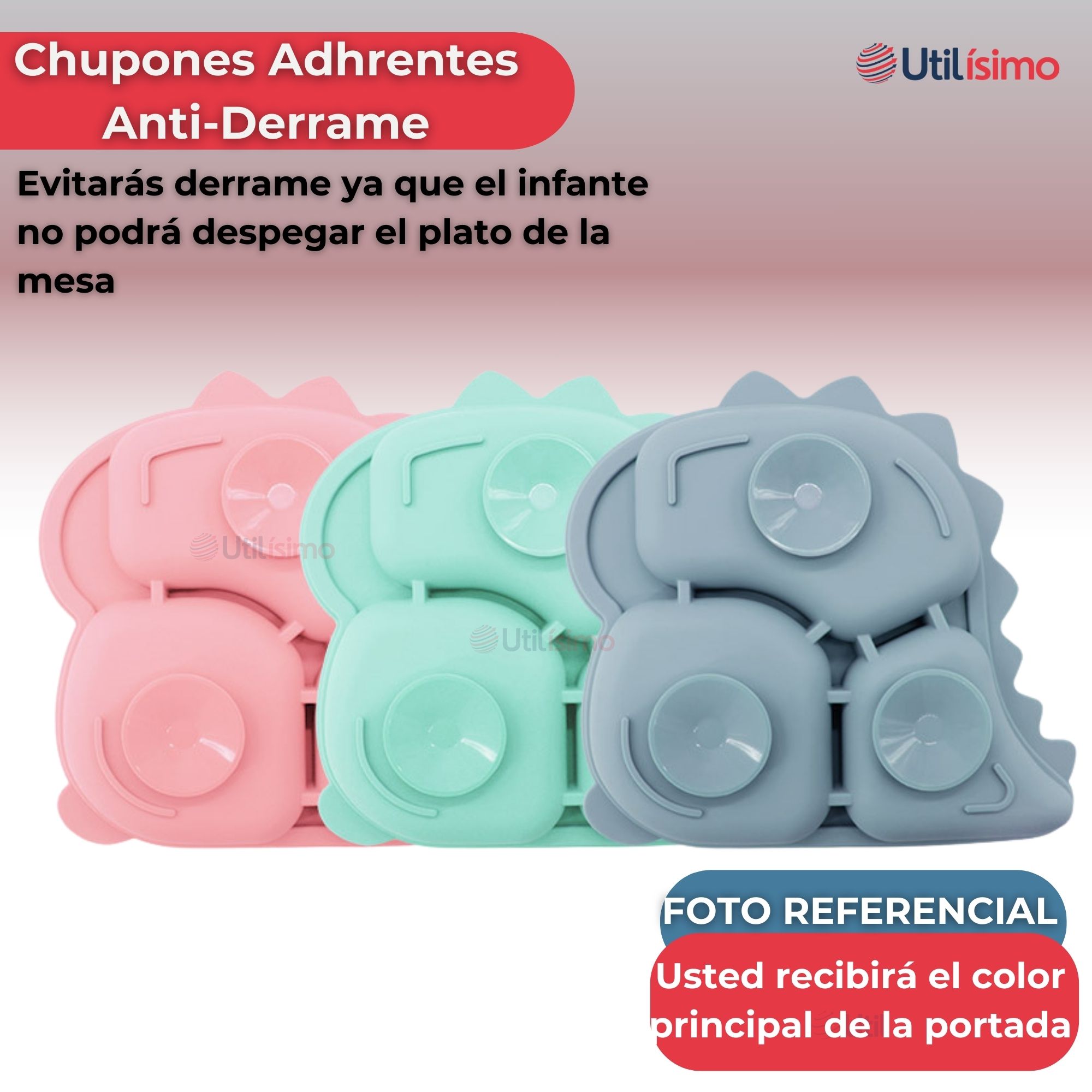 SET DE ALIMENTACIÓN BEBÉ SILICONA 5 PIEZAS DINOSAURIO LIBRE BPA ROSA OSCURO - 4