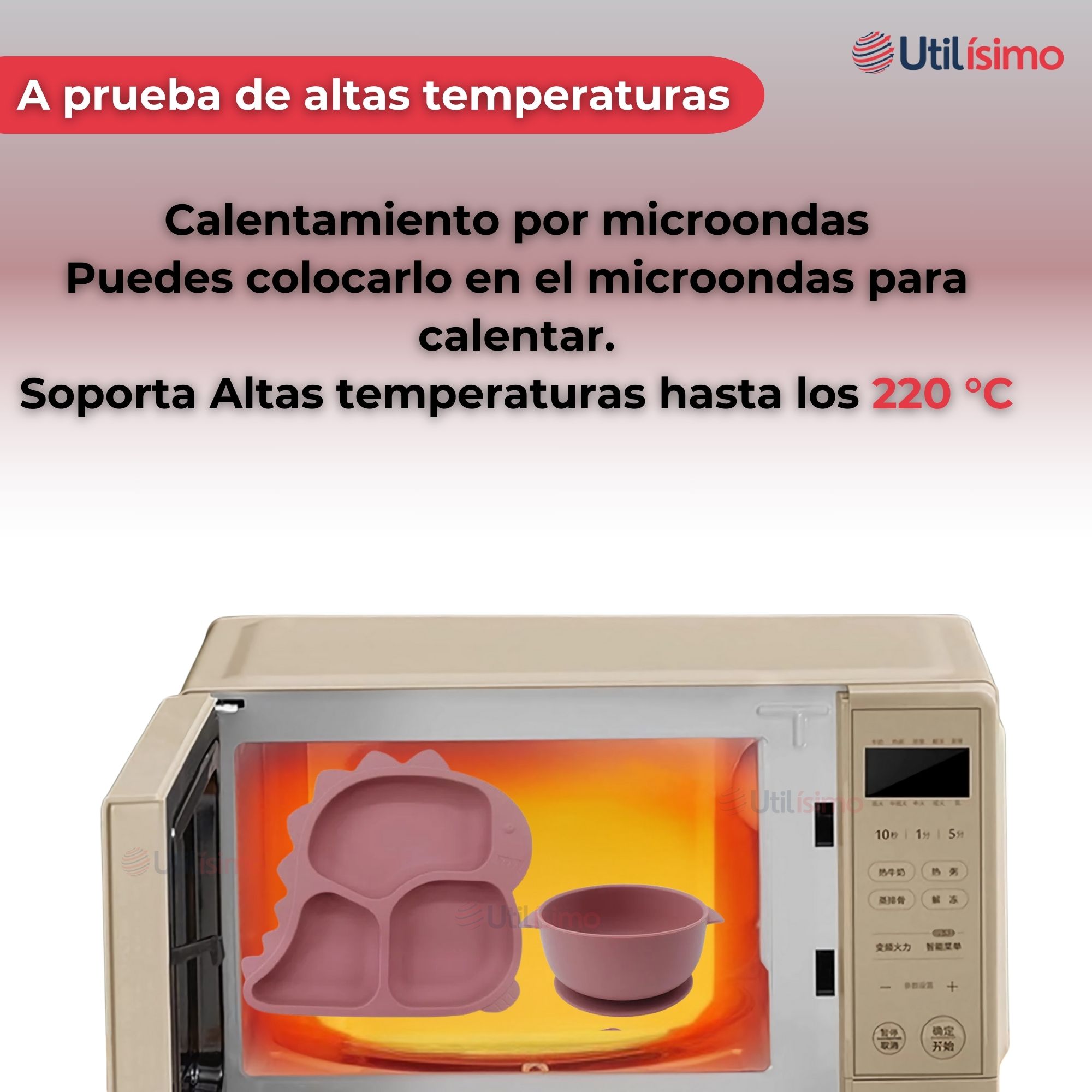 SET DE ALIMENTACIÓN BEBÉ SILICONA 5 PIEZAS DINOSAURIO LIBRE BPA ROSA OSCURO - 8