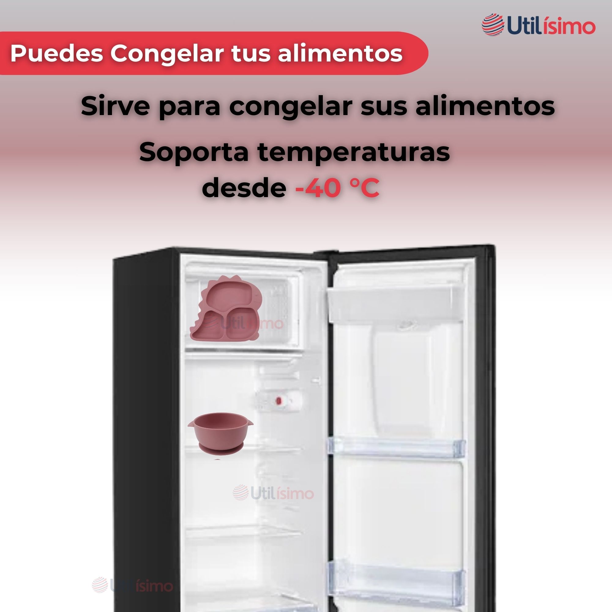 SET DE ALIMENTACIÓN BEBÉ SILICONA 5 PIEZAS DINOSAURIO LIBRE BPA ROSA OSCURO - 9