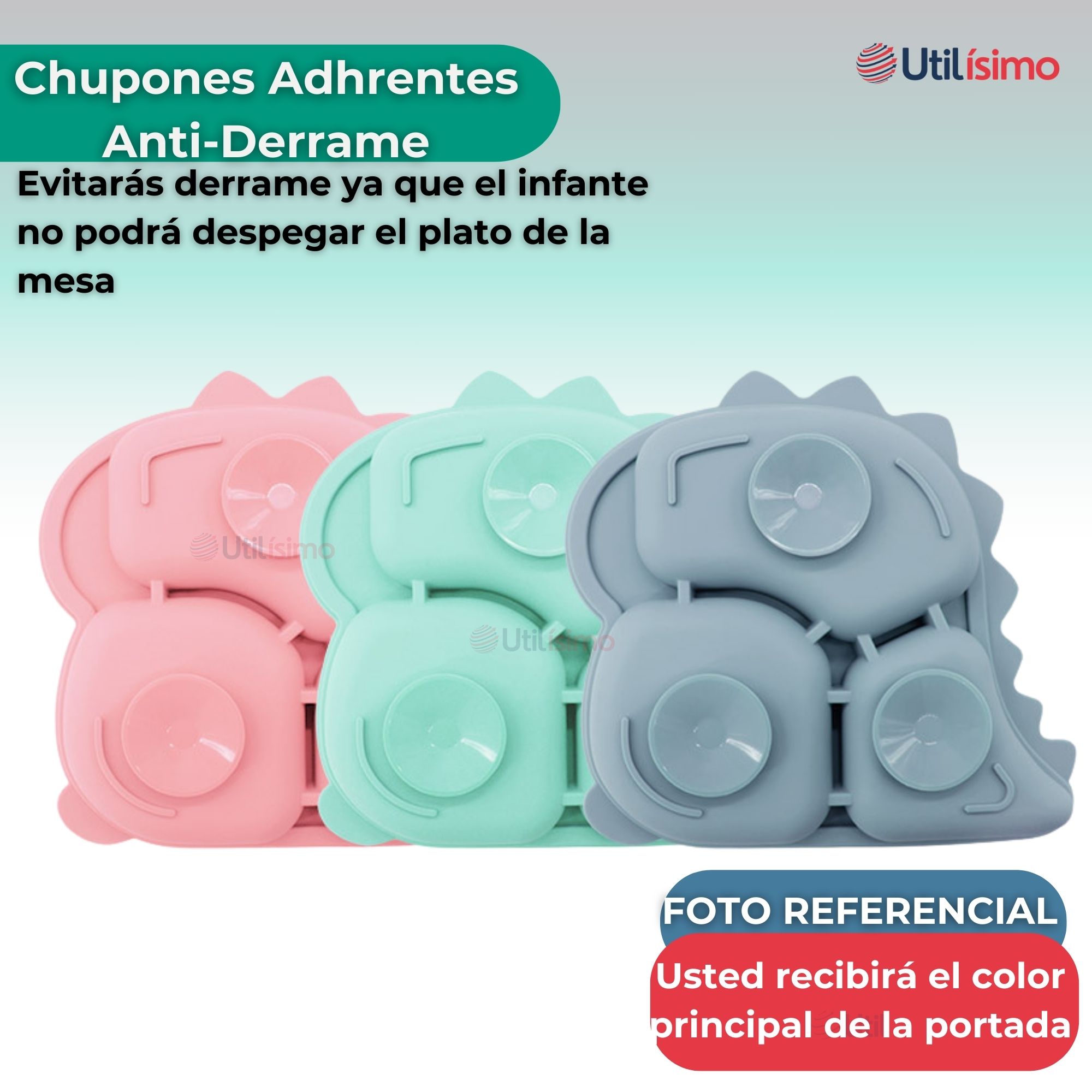 SET DE ALIMENTACIÓN BEBÉ SILICONA 5 PIEZAS DINOSAURIO LIBRE BPA TURQUESA - 4