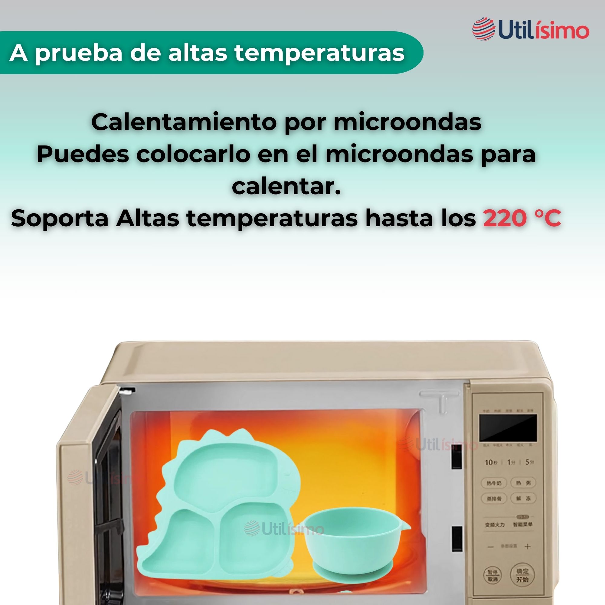 SET DE ALIMENTACIÓN BEBÉ SILICONA 5 PIEZAS DINOSAURIO LIBRE BPA TURQUESA - 8