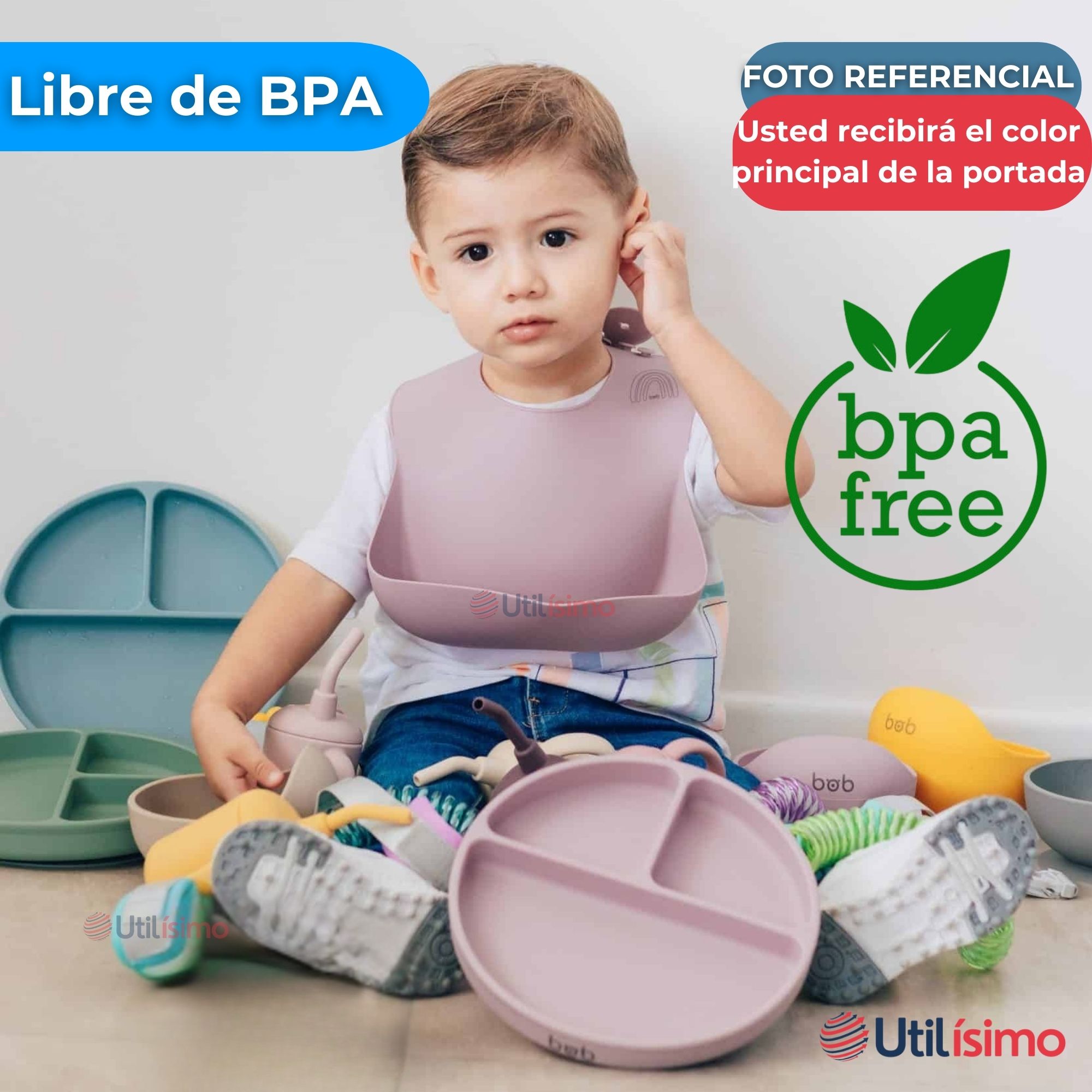 SET DE ALIMENTACIÓN BEBÉ SILICONA CON VASO 11 PIEZAS LIBRE BPA AZUL - 5