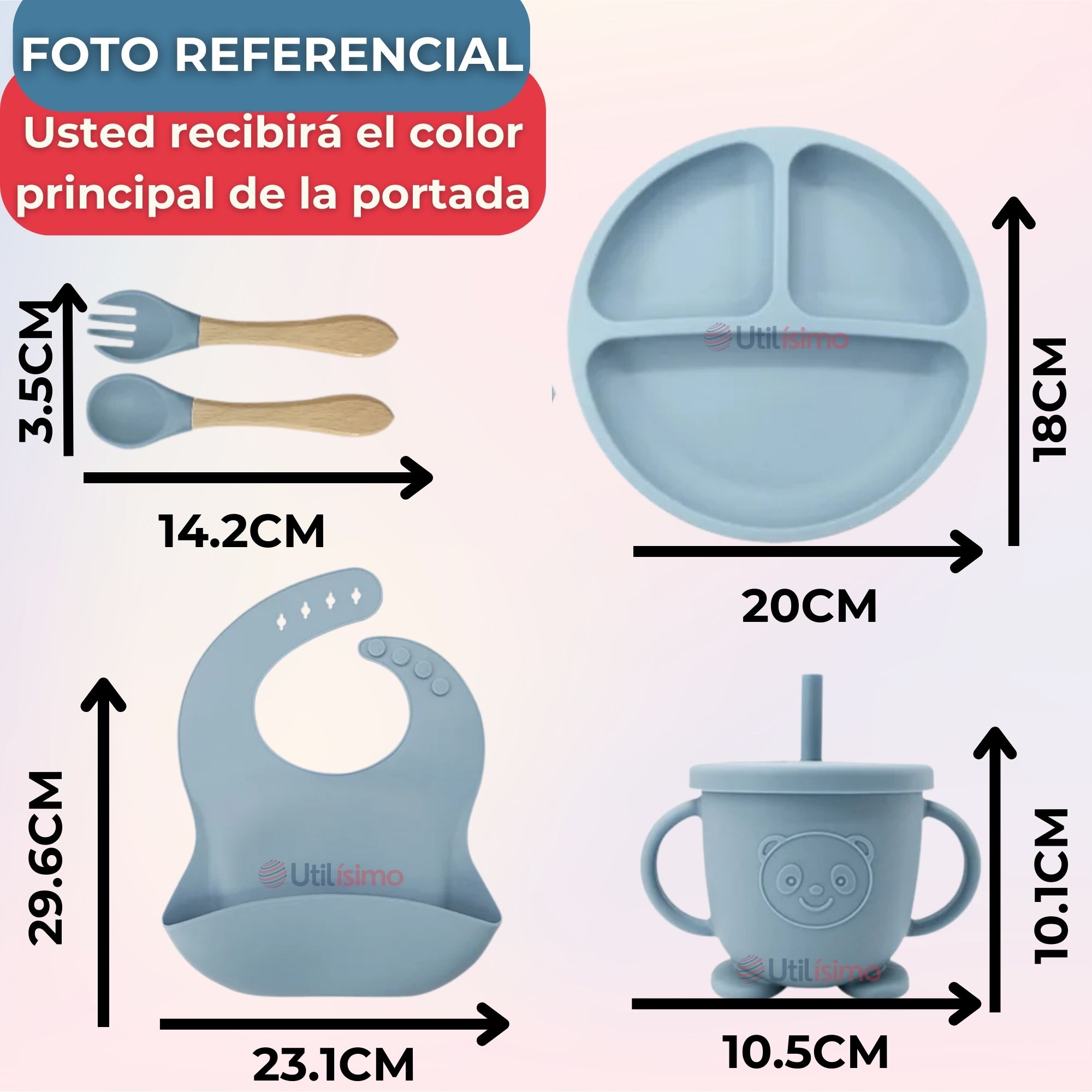 SET DE ALIMENTACIÓN BEBÉ SILICONA CON VASO 11 PIEZAS LIBRE BPA CELESTE - 4