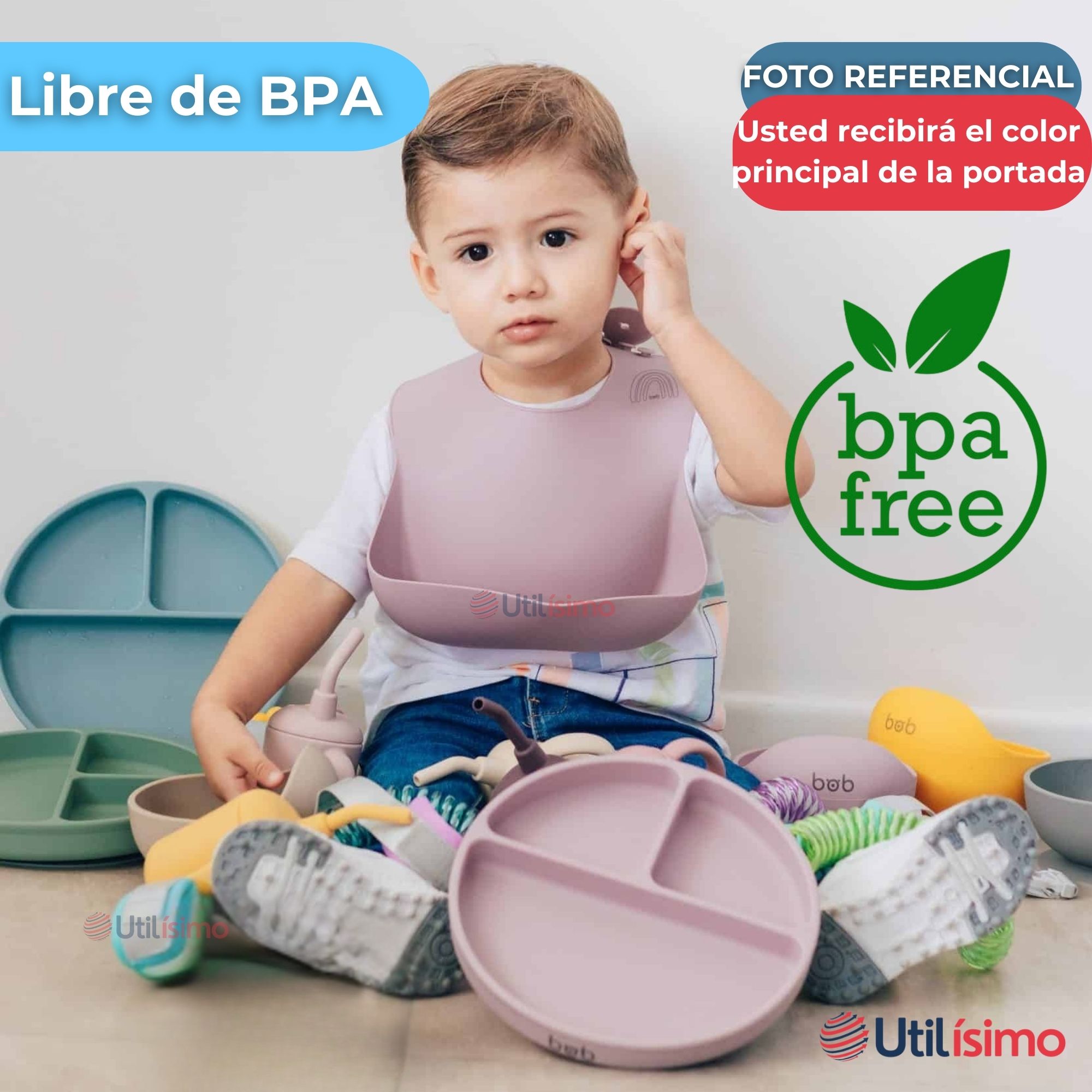 SET DE ALIMENTACIÓN BEBÉ SILICONA CON VASO 11 PIEZAS LIBRE BPA CELESTE - 5