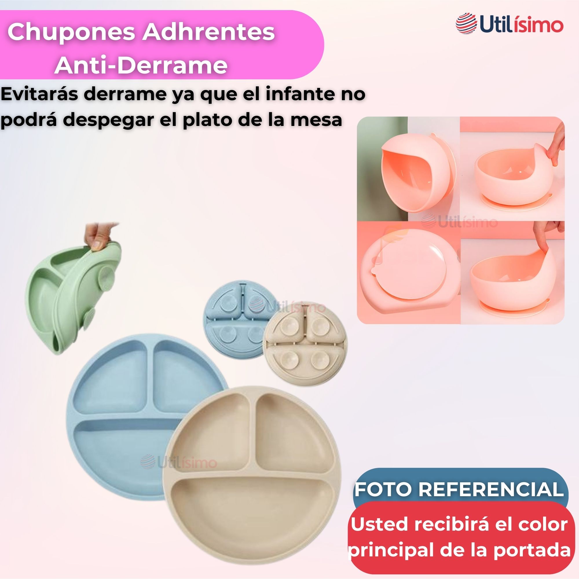 SET DE ALIMENTACIÓN BEBÉ SILICONA CON VASO 11 PIEZAS LIBRE BPA ROSA CLARO - 2