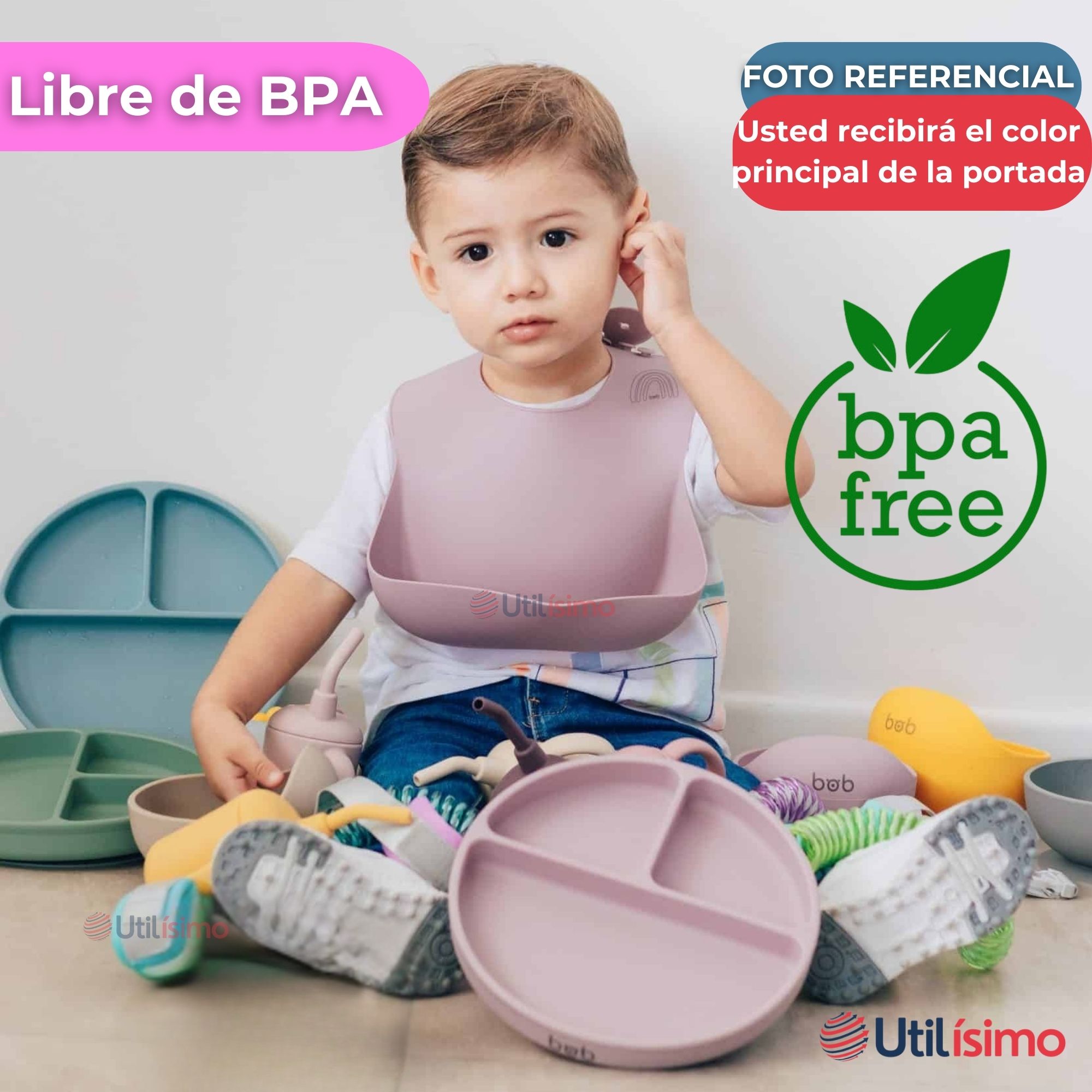 SET DE ALIMENTACIÓN BEBÉ SILICONA CON VASO 11 PIEZAS LIBRE BPA ROSA CLARO - 5