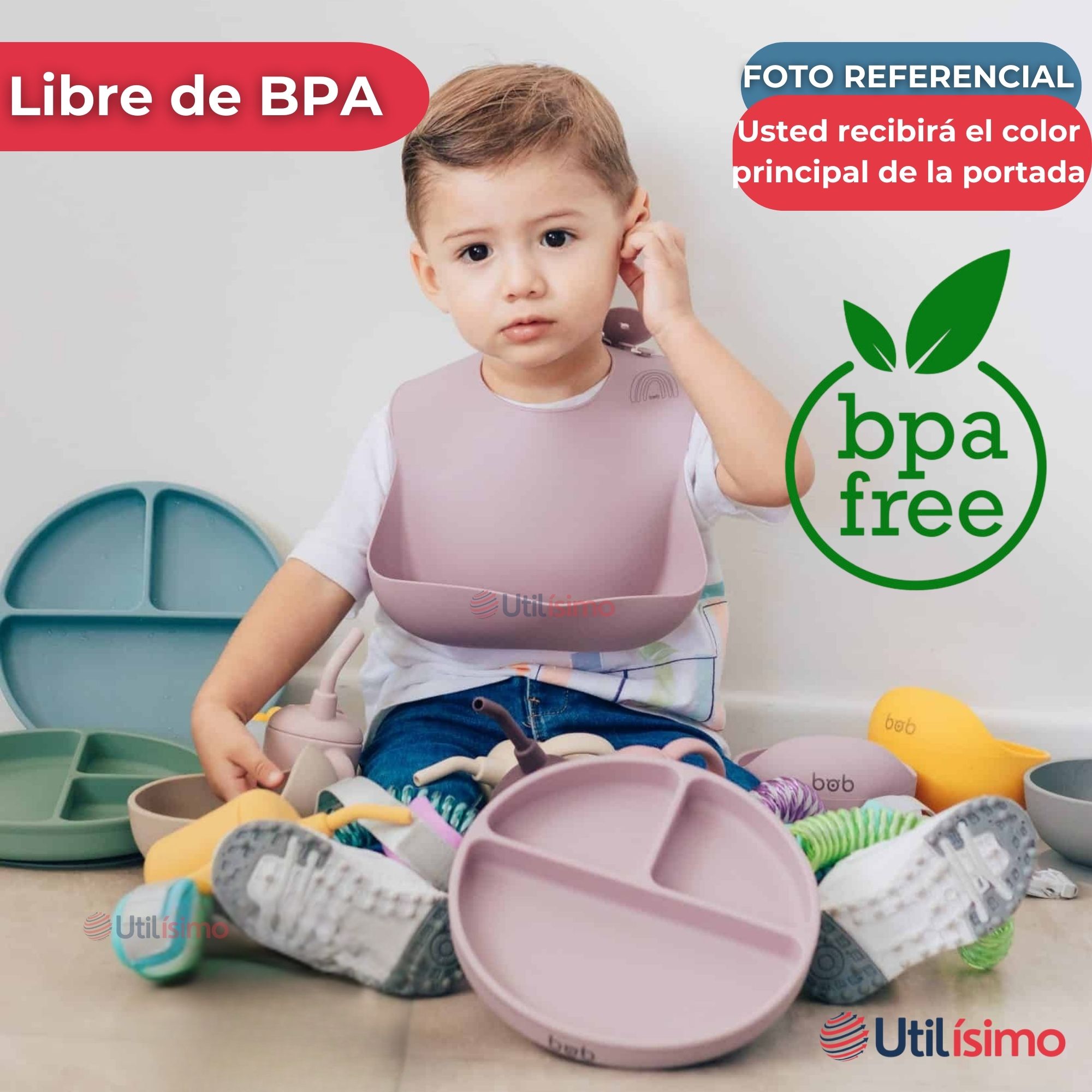 SET DE ALIMENTACIÓN BEBÉ SILICONA CON VASO 11 PIEZAS LIBRE BPA ROSA OSCURO - 5