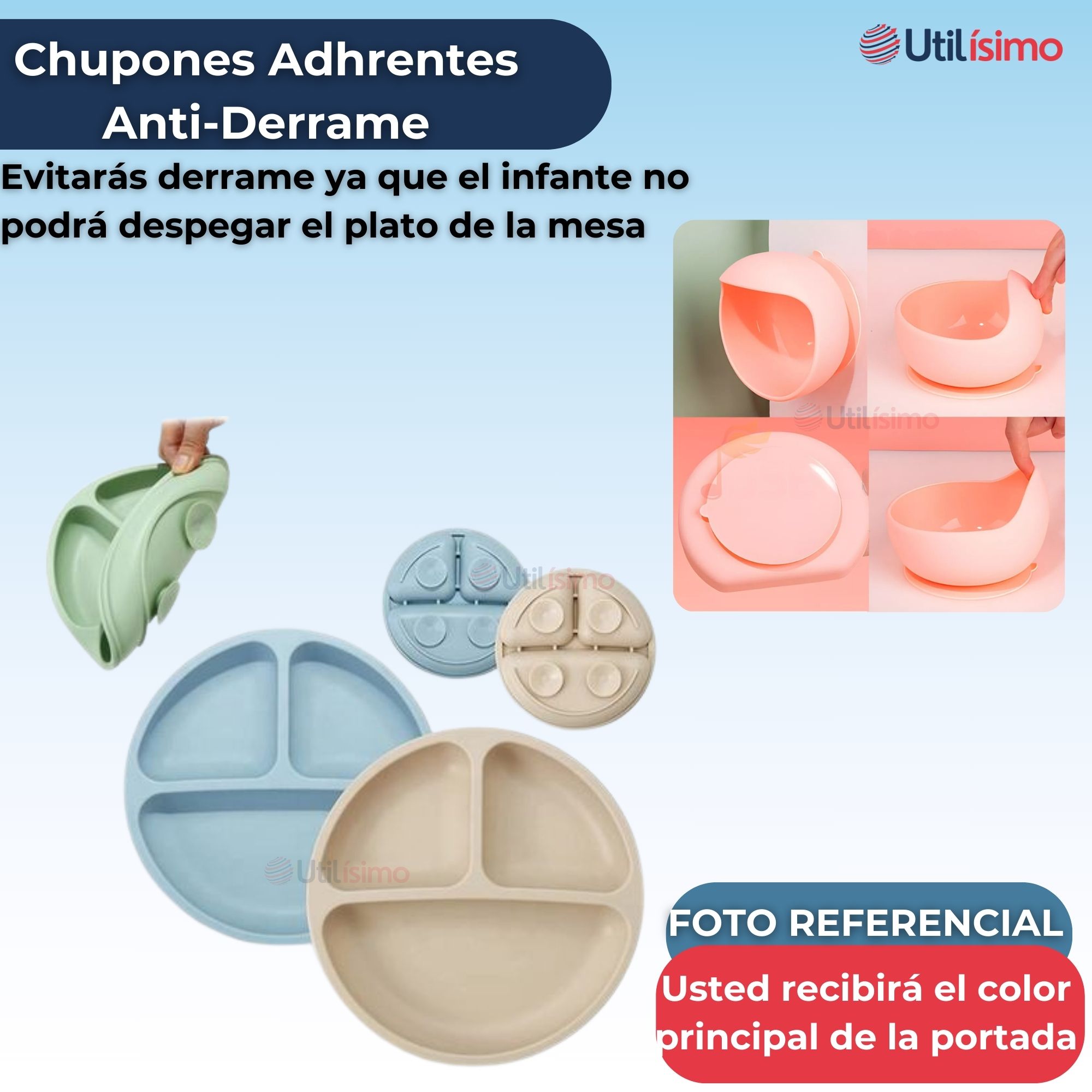 SET DE ALIMENTACIÓN BEBÉ SILICONA DE OSO 6 PIEZAS LIBRE BPA CELESTE - 2