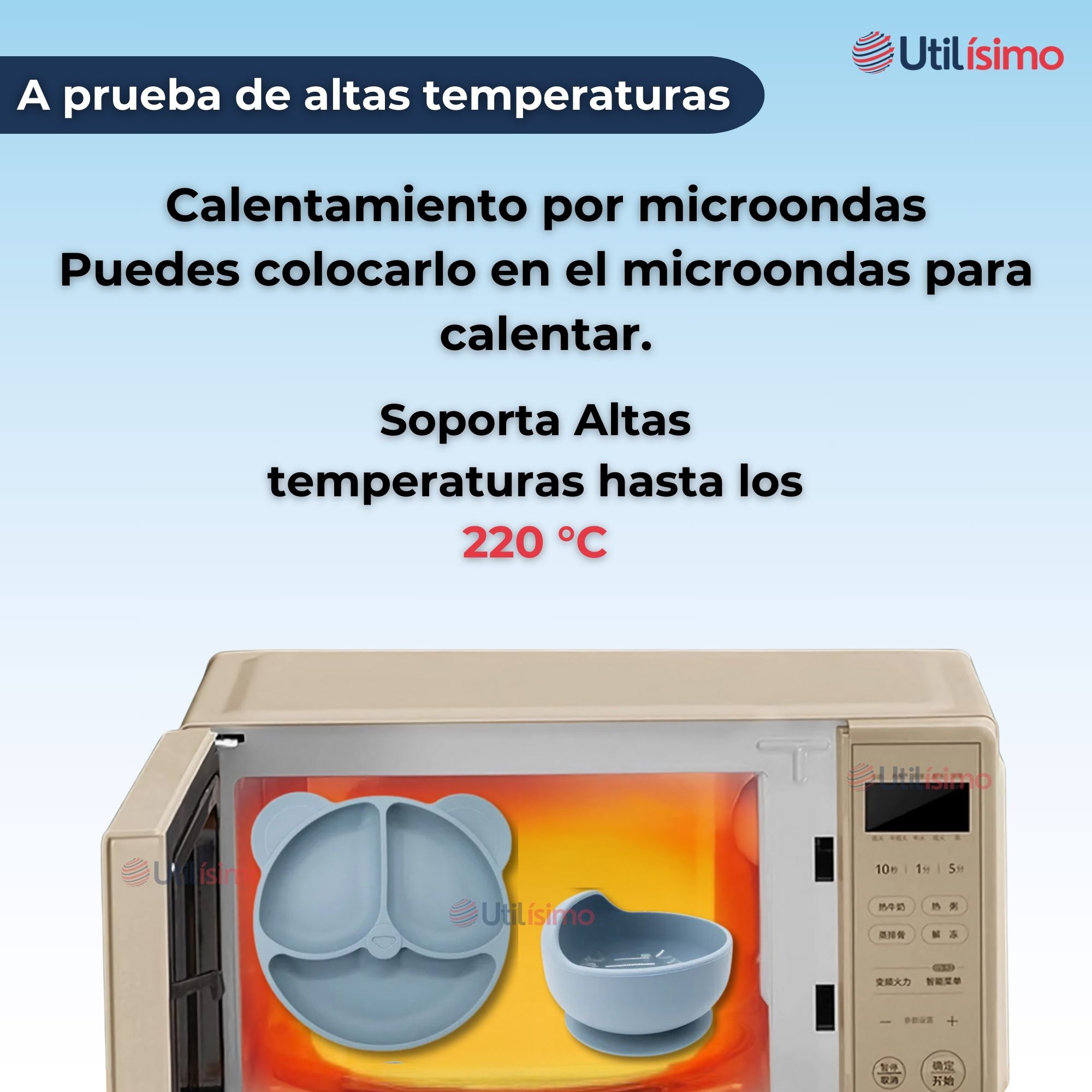 SET DE ALIMENTACIÓN BEBÉ SILICONA DE OSO 6 PIEZAS LIBRE BPA CELESTE - 6