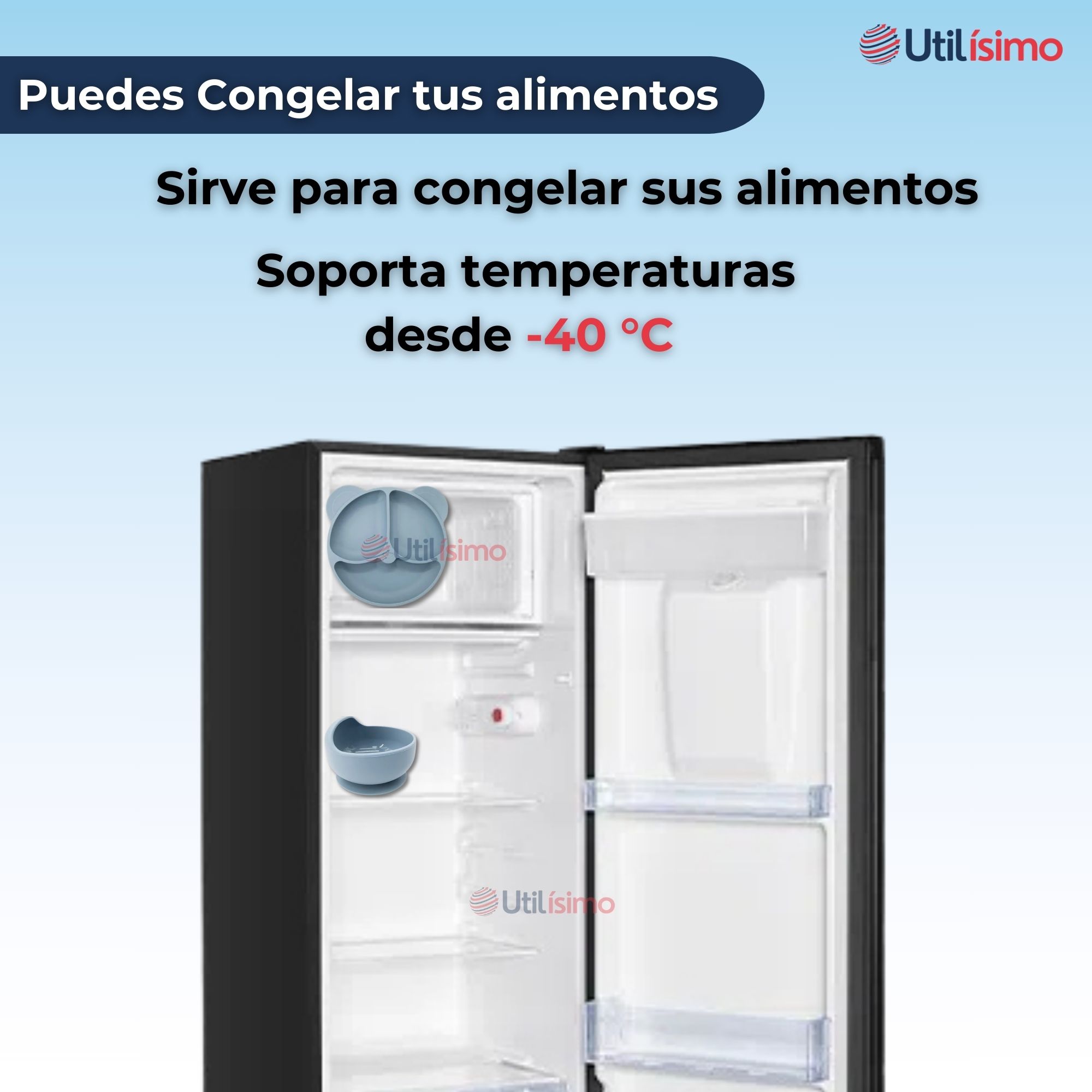 SET DE ALIMENTACIÓN BEBÉ SILICONA DE OSO 6 PIEZAS LIBRE BPA CELESTE - 7